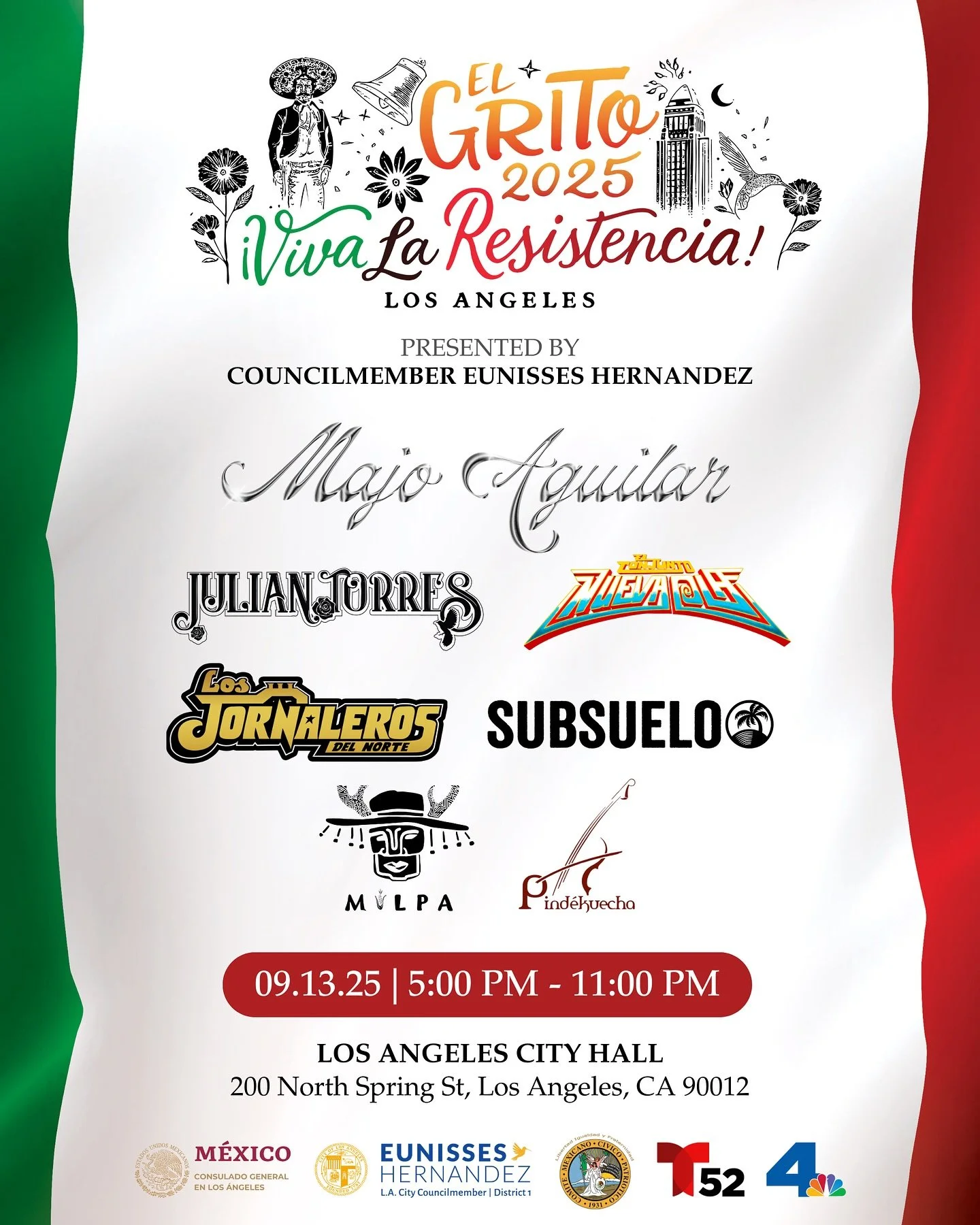 🇲🇽 El Grito returns to Los Angeles this Saturday 🇲🇽
The City of LA&rsquo;s El Grito 2025 celebration takes place on Saturday, September 13 at Los Angeles City Hall, bringing the community together for an evening of music, culture, food, and tradi