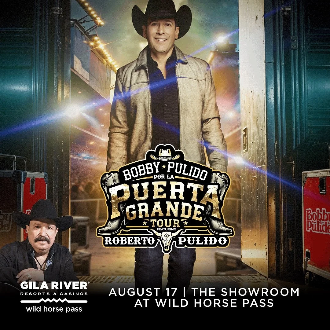 Bobby Pulido is bringing his Por La Puerta Grande Tour to Gila River Resorts &amp; Casinos Wild Horse Pass in Chandler, Arizona for one final night of his Tejano hits!

📅 Sunday, August 17
📍 Wild Horse Pass Showroom
🎟️ Tickets on sale now with box