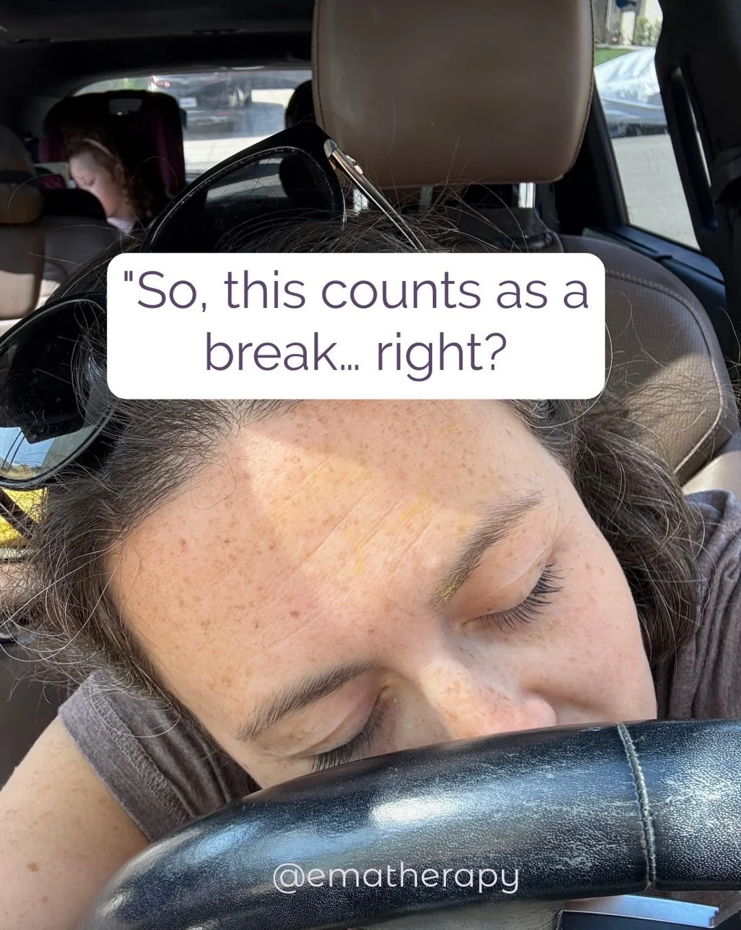 Motherhood has a funny way of turning a car nap into self-care, or calling it a mom break.

My kiddo fell asleep in the car the other day and instead of attempting the transfer, I just sat there.

I took the break.

And honestly? I&rsquo;ve done this