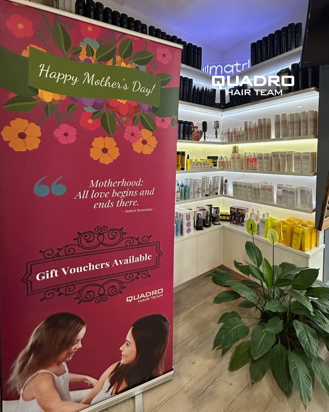 Sunday 12th May 💐 Treat Mum to a visit to Quadro !⁠
⁠
Fresh foils, special occasion hair, a conditioning treatment &amp; more. Gift vouchers available in salon, Monday to Saturday. ⁠
⁠
📞 9561 7822⁠
⁠
#quadrohairteam #wheelershillsalon #hairdresser 