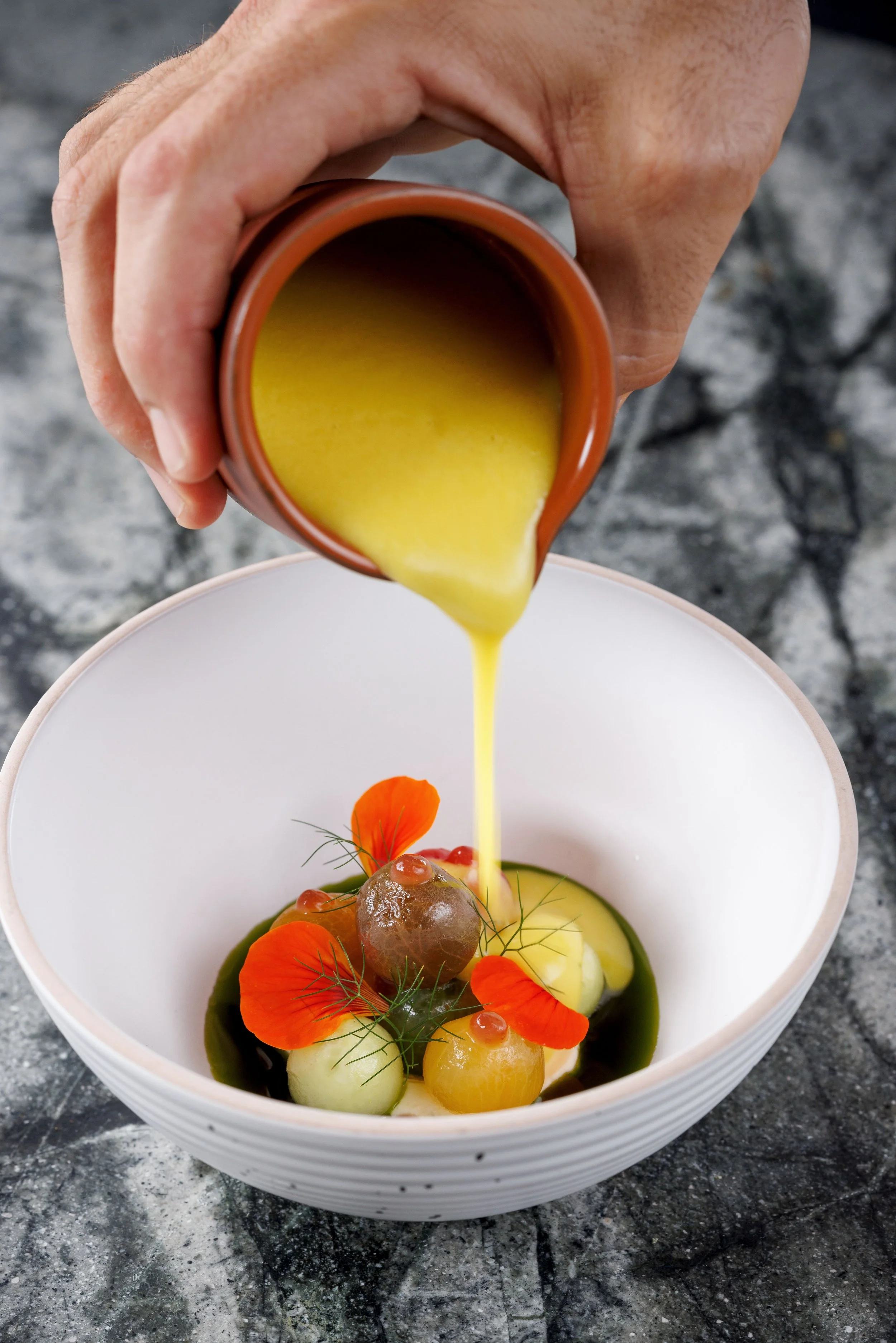 Aryeh_Entrée_Clevedon Golden tomato & Queen peach gazpacho_credit Babiche Martens 06.jpeg