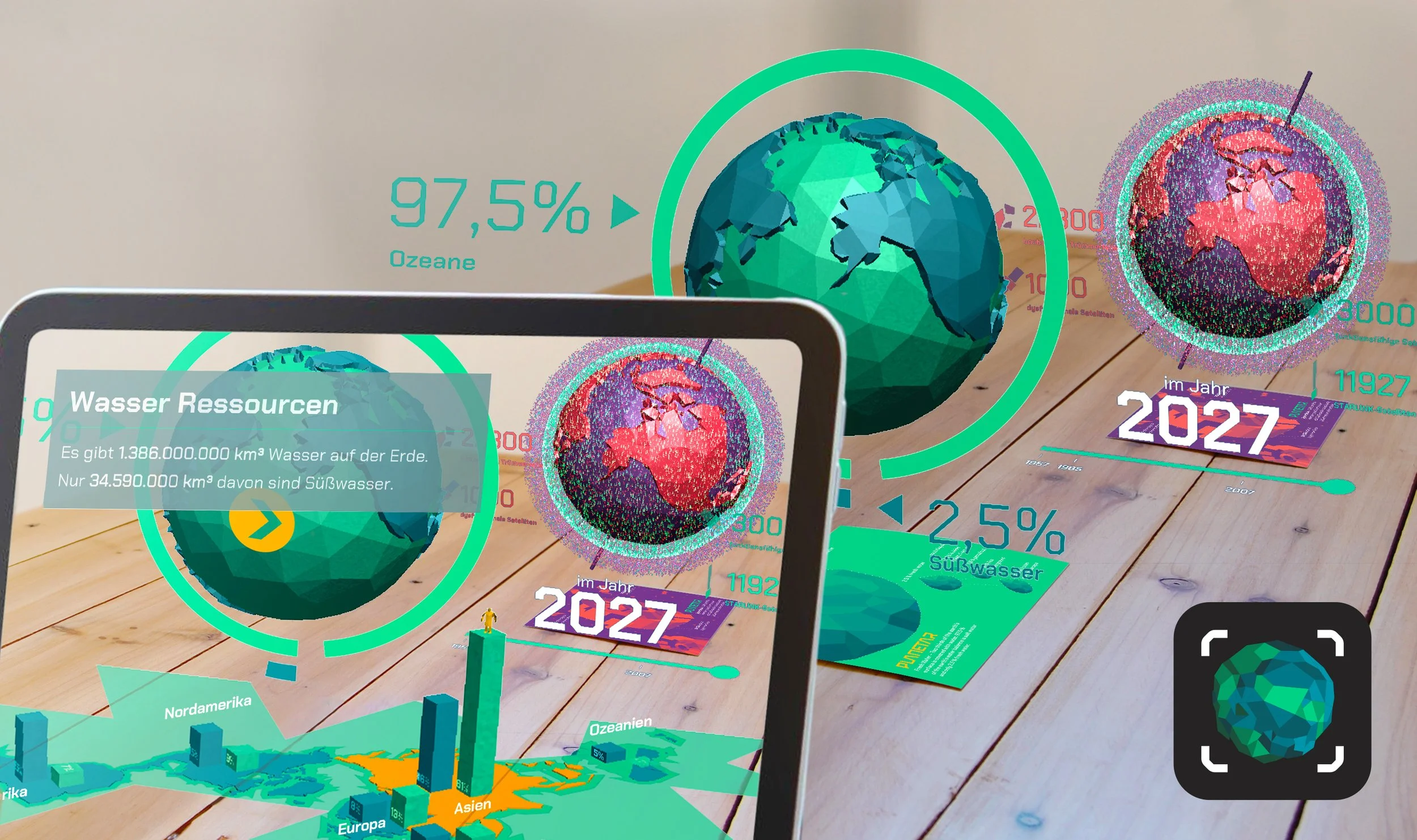 planetar AR-App zeigt interaktiv die Erde mit Themen zu Umwelt, Artensterben und Weltraum