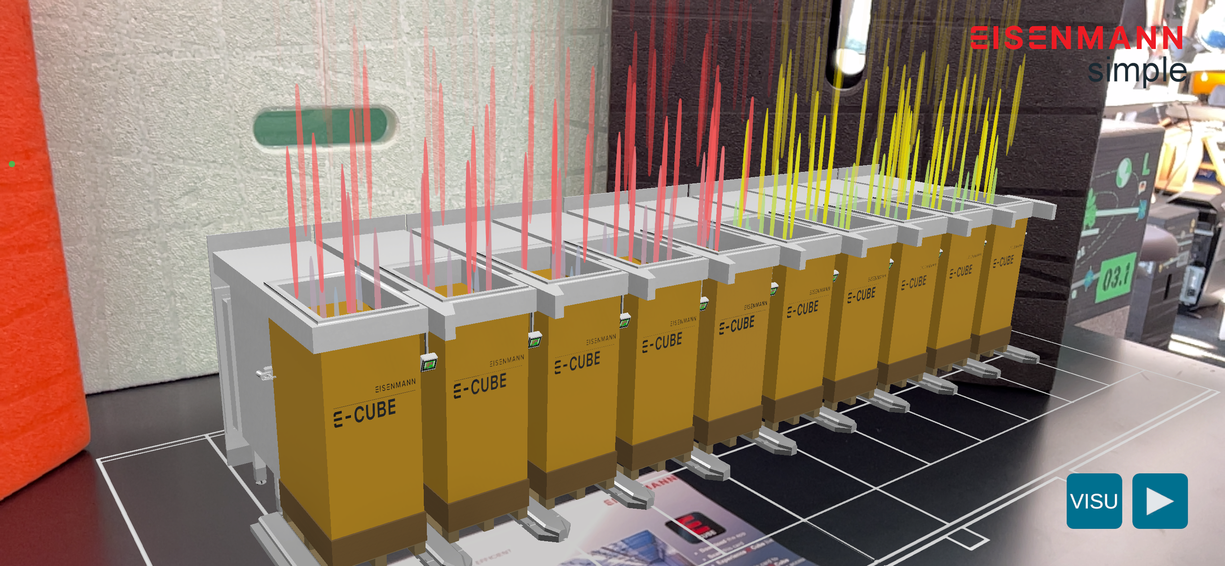 E-Cube Augmented-Reality-App mit in die reale Umgebung projizierten Filtermodulen und farbiger Visualisierung