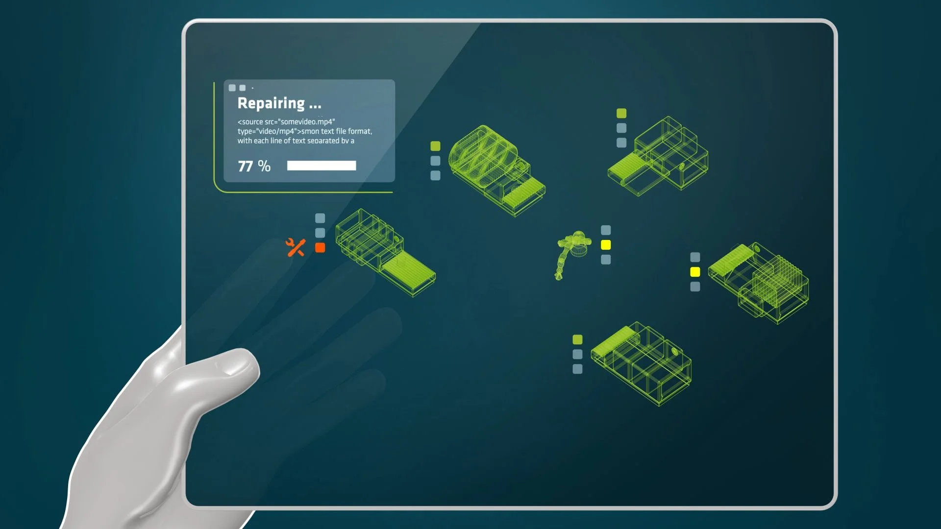Kombinierte 2D und 3D-Inhalte zeigen beispielhafte Prozesse aus der Industrie