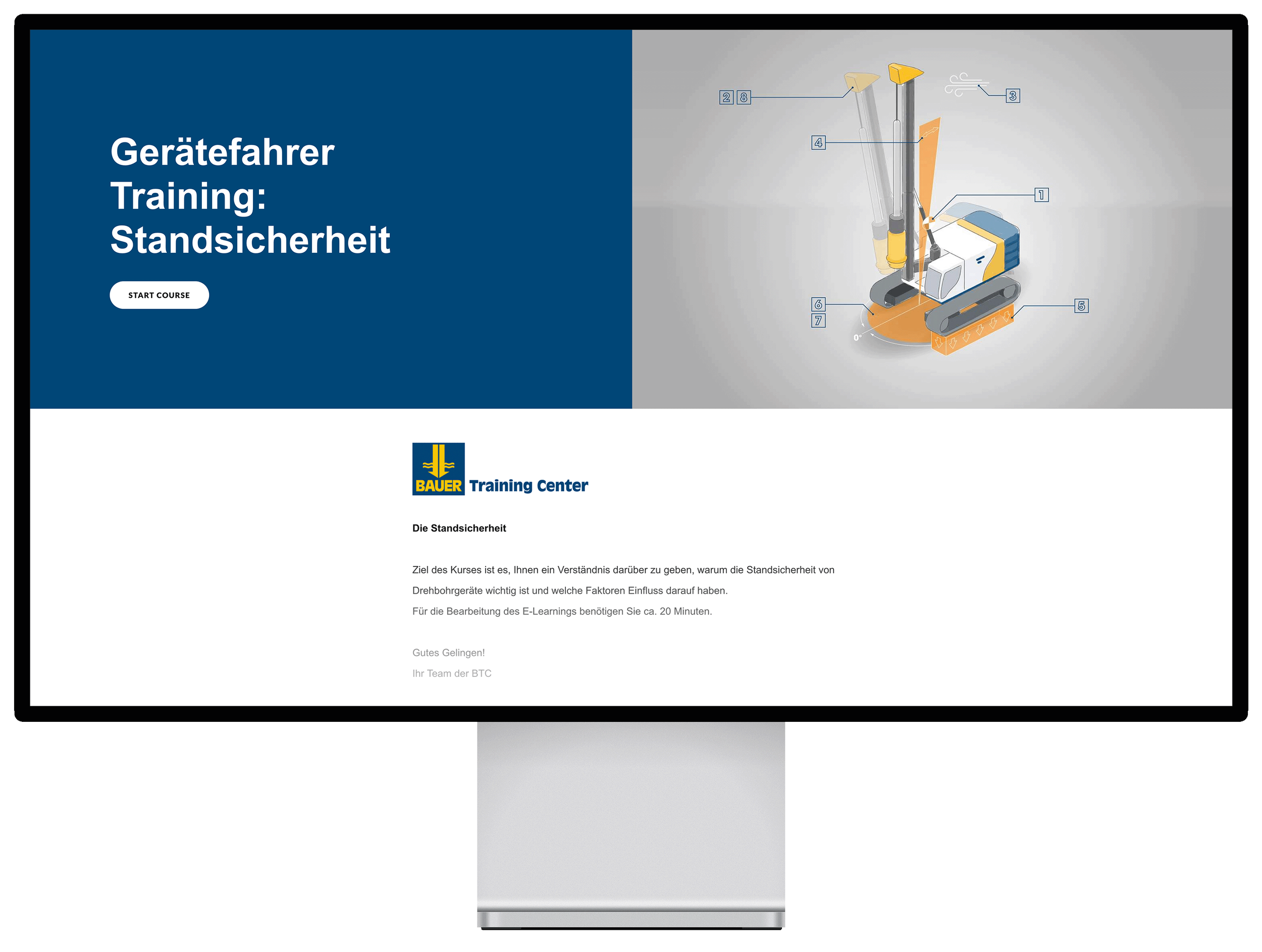 Startseite der Bauer E-Learning-Plattform – moderner Zugang zu Schulungsinhalten im Maschinenbau.
