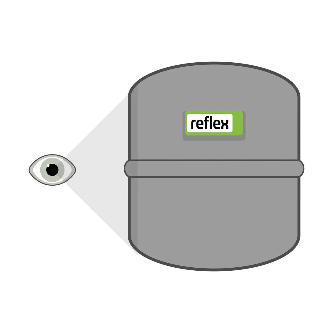 Digitale Schulungsmedien für Reflex Winkelmann – Wartungsschritte Druckprüfung und Entleerung eines Membranausdehnungsgefäßes als interaktive Infografik, Schritt 1