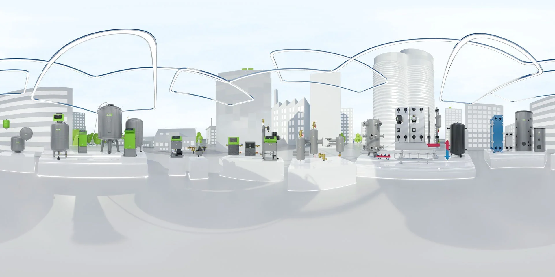 Gesamtansicht des Produktportfolios in der Modellstadt im CI-gerechten Design