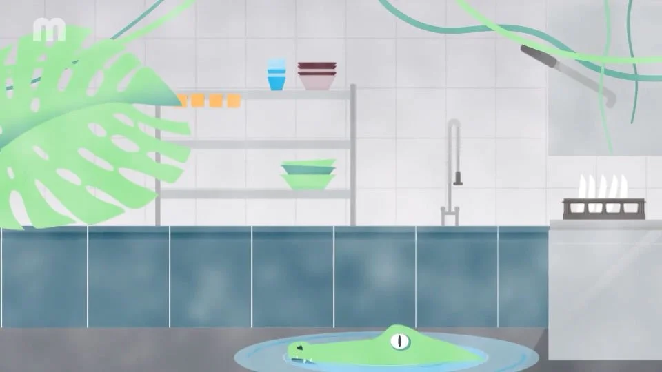 Spielerische Animation verdeutlicht ergonomische Maßnahmen für energieeffiziente Spülmaschinen bei MEIKO.