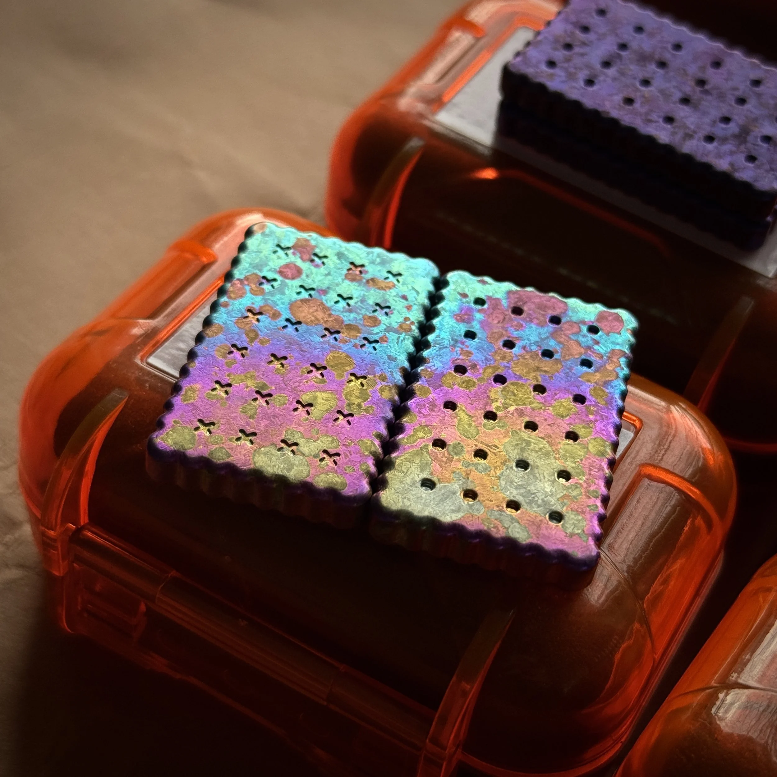 Clown Orange OX Biscuit Magnetic Fidget Slider - Crystalized Titanium