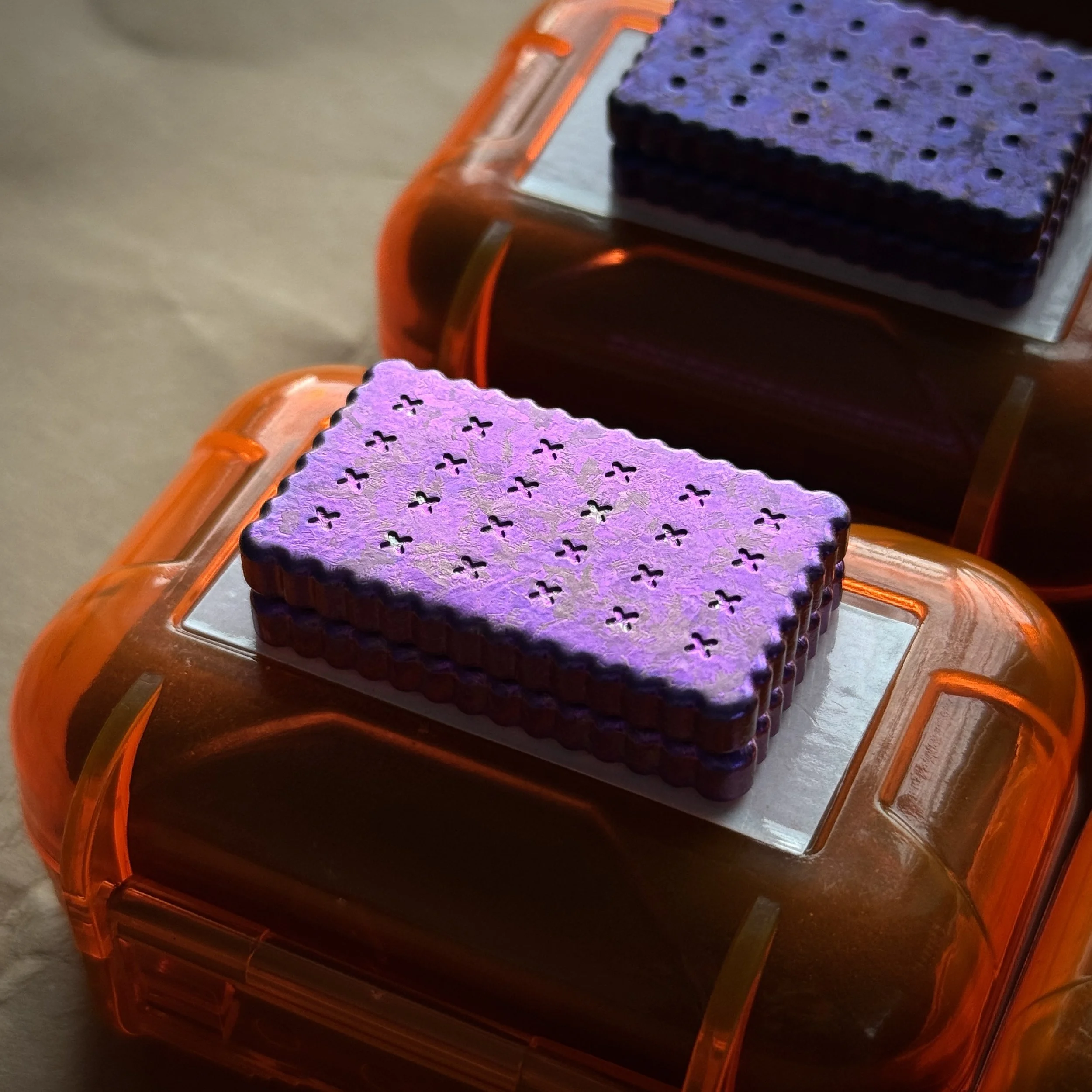 Clown Orange OX Biscuit Magnetic Fidget Slider - Crystalized Titanium