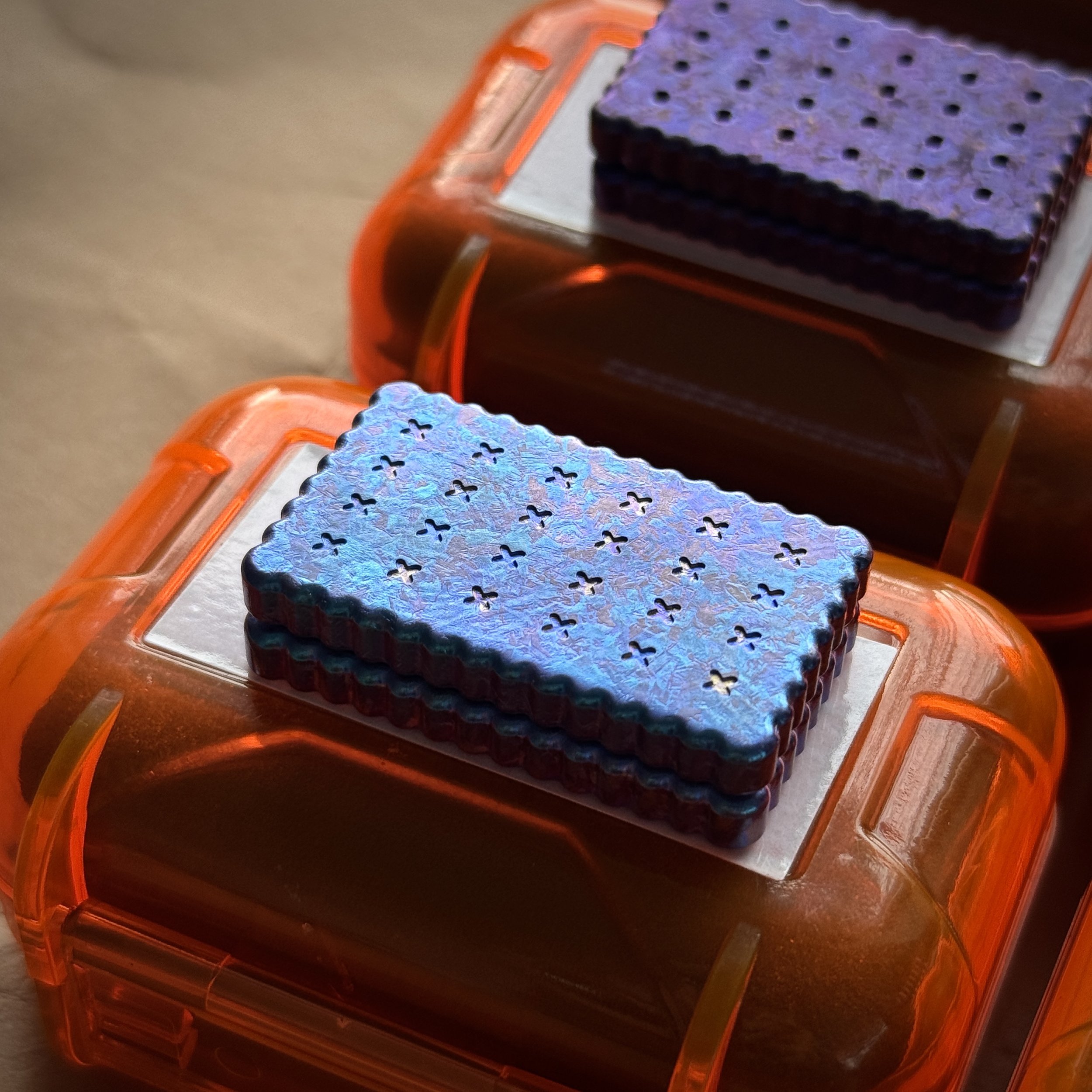 Clown Orange OX Biscuit Magnetic Fidget Slider - Crystalized Titanium