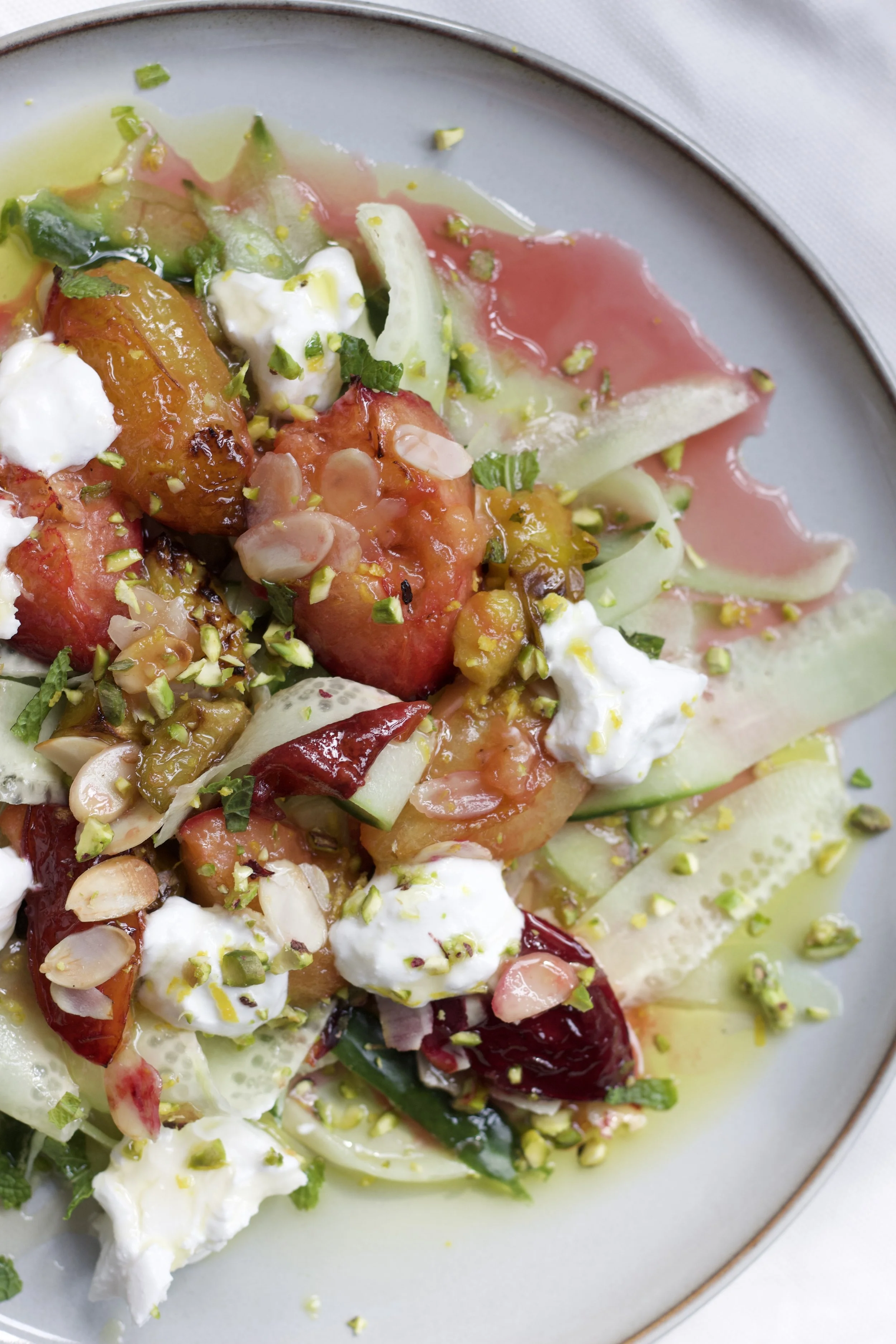Roasted Plum, Burrata &amp; Cucumber Salad