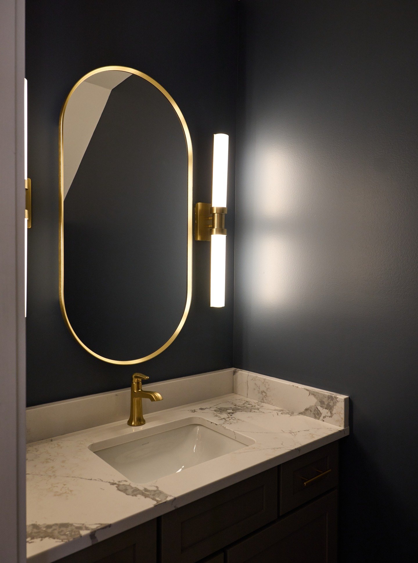 Bringing this moody bathroom at The Summer Place to life was all about attention to detail! 

Architect &amp; Design Team: Fisher Associates, Inspire Business Interiors, Jody Barker (VeaInteriorDesign)

#construction #BurWil #BurWilConstructionCompan
