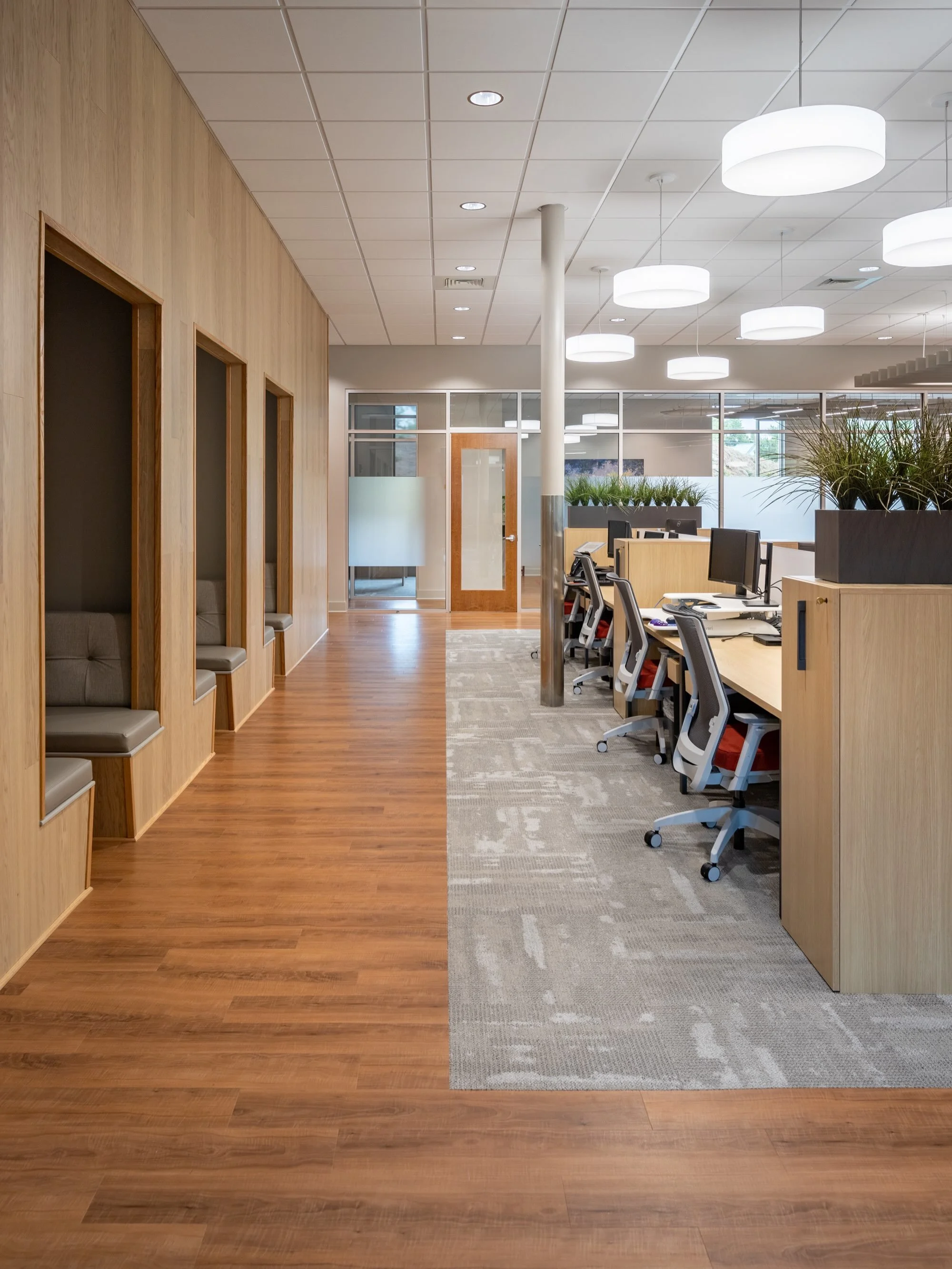 A few years ago, a former Rite Aid was transformed into the home of the First Bank and Trust Operations Center. While the original structure remained, nearly everything else was reimagined, from the layout and purpose to the overall identity of the s