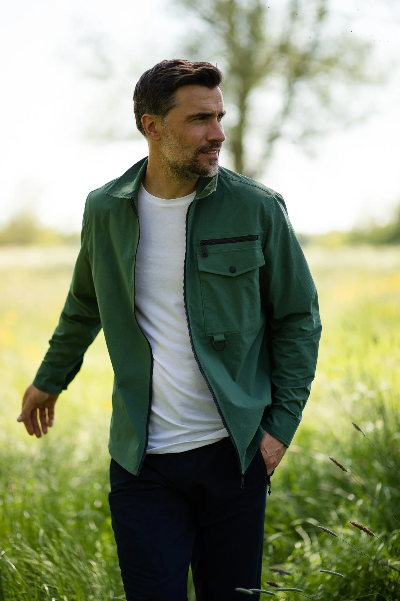 M's Flint Green Arris Overshirt _ White Basis Short Sleeve T White _ Men's Striders True Navy-2.jpg