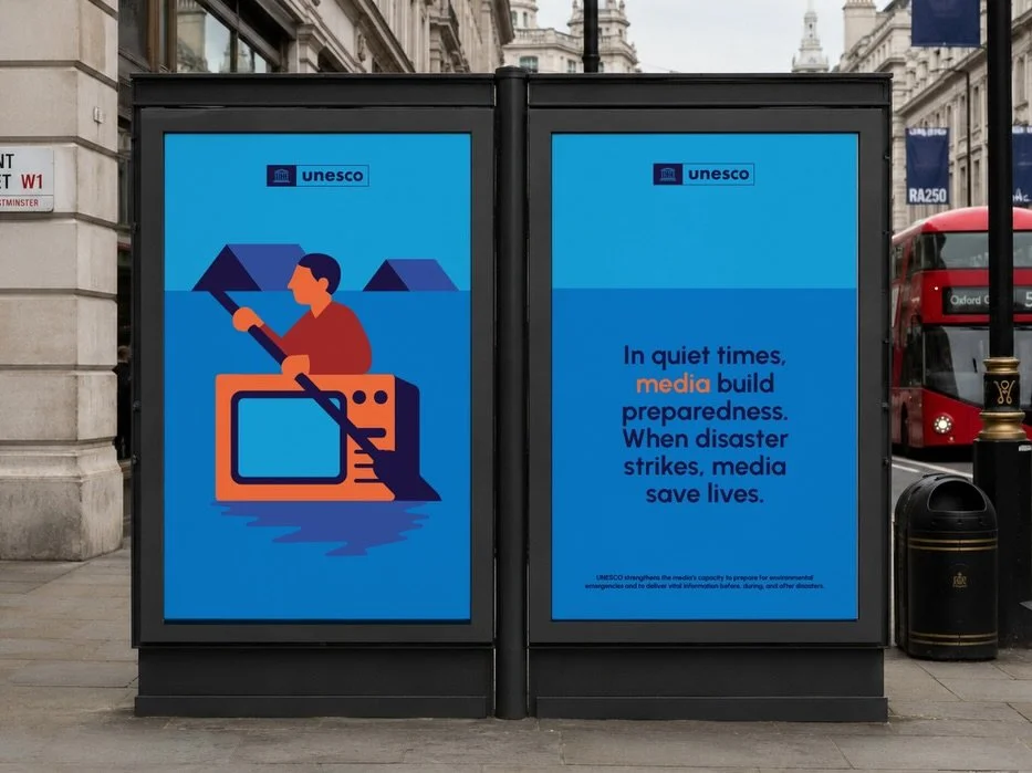 Created for @unesco this campaign explores the role of media in disaster responsiveness and how communication can support communities during times of crisis. 

Through bold visuals and concise messaging, the series focuses on preparedness, resilience