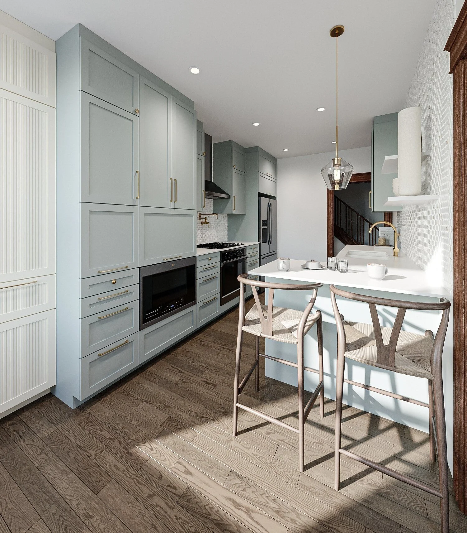 Distinctive green kitchen design project by ABtelier Design Montreal
