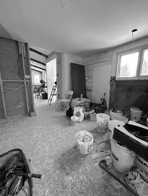 Construction phase of this Kirkland kitchen renovation, showing the original footprint before the new layout.