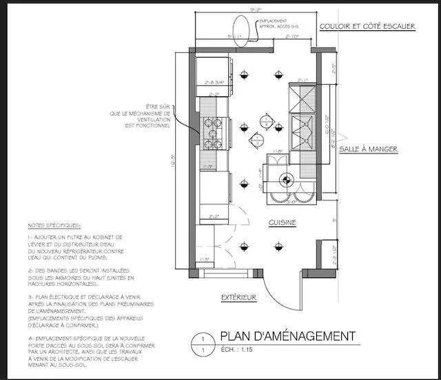 Sage green farmhouse kitchen before and after renovation floor plan - Interior design by ABtelier Design, NDG Montreal