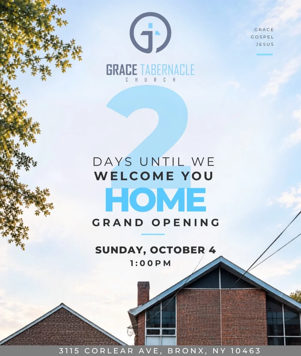 ONLY 2 DAYS TO GO! 🩵

This is really happening! This Sunday, we open the doors to our new home, and we want to celebrate WITH YOU.

Invite your family and friends, and come ready to thank God for His faithfulness. 🙌🏽

2 days&hellip; Grace Tabernac