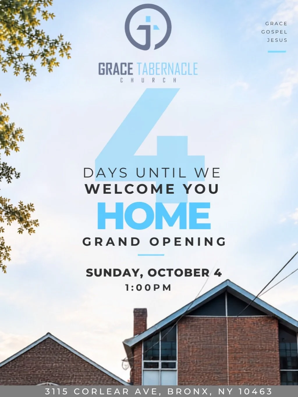 ONLY 4 DAYS TO GO! 🏠🩵

With every day, we&rsquo;re getting closer. A new home, a new season, and the same mission: Grace. Gospel. Jesus. 🙌🏽

This Sunday, we celebrate everything God has done and everything we know He will continue to do.

4 days.