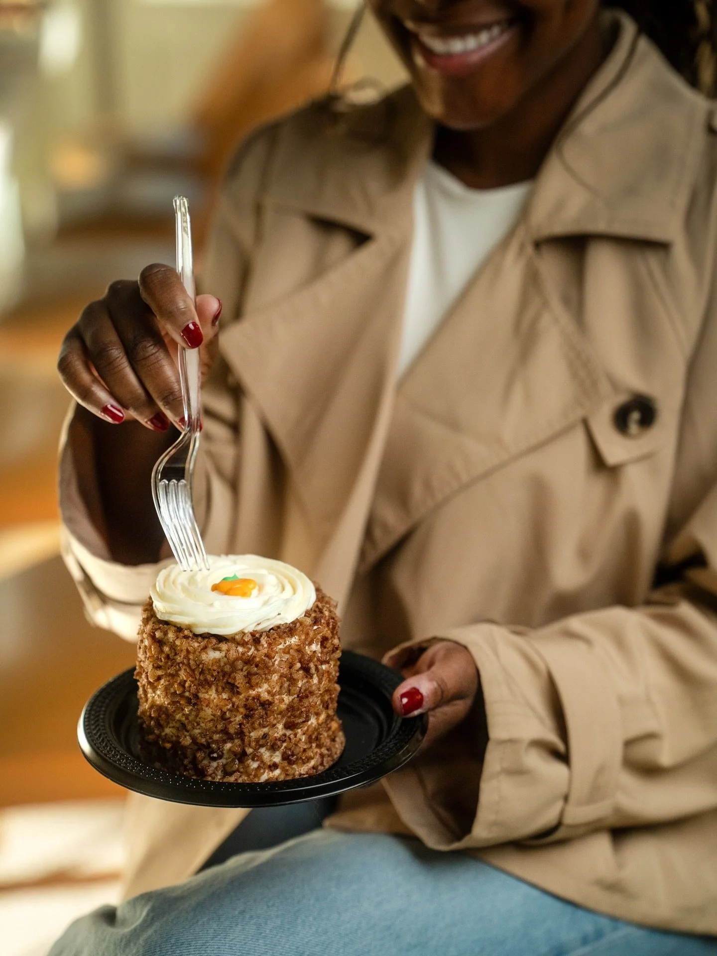 Our Carrot Cake is ready for its close-up. 🥕🍰 Well-rounded spice, perfect sweetness, cream cheese frosting, candied pecans. It&rsquo;s a classy cake that pairs beautifully with a strong coffee. #NationalCarrotCakeDay