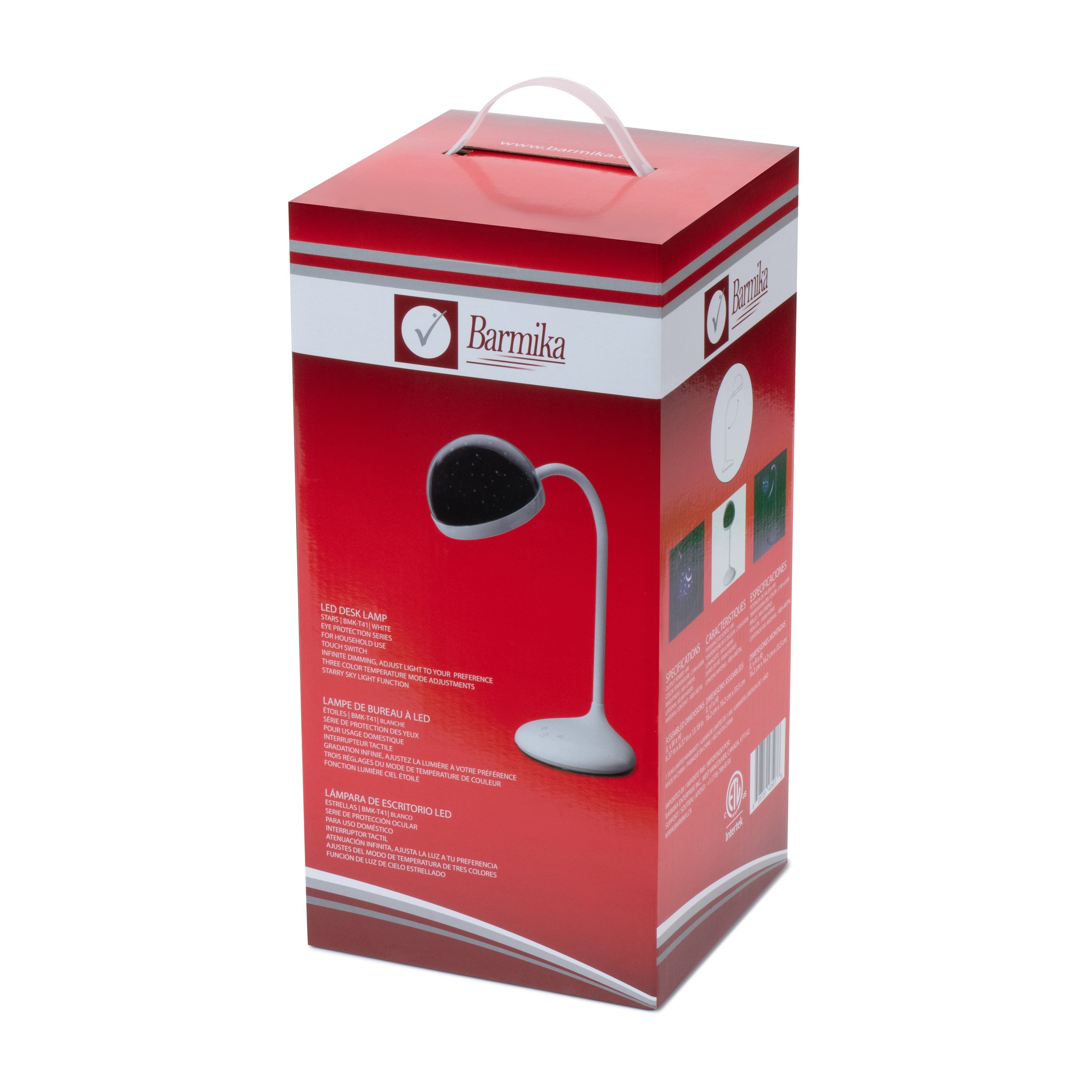 Box of Barmika STARS BMK-T41 LED kids desk lamp's eye protection feature for comfortable lighting in home or study.
