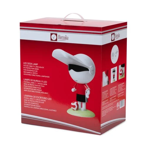 Colorful red packaging of soccer kids lamp – bright LED study light and fun gift for boys and girls by Barmika
