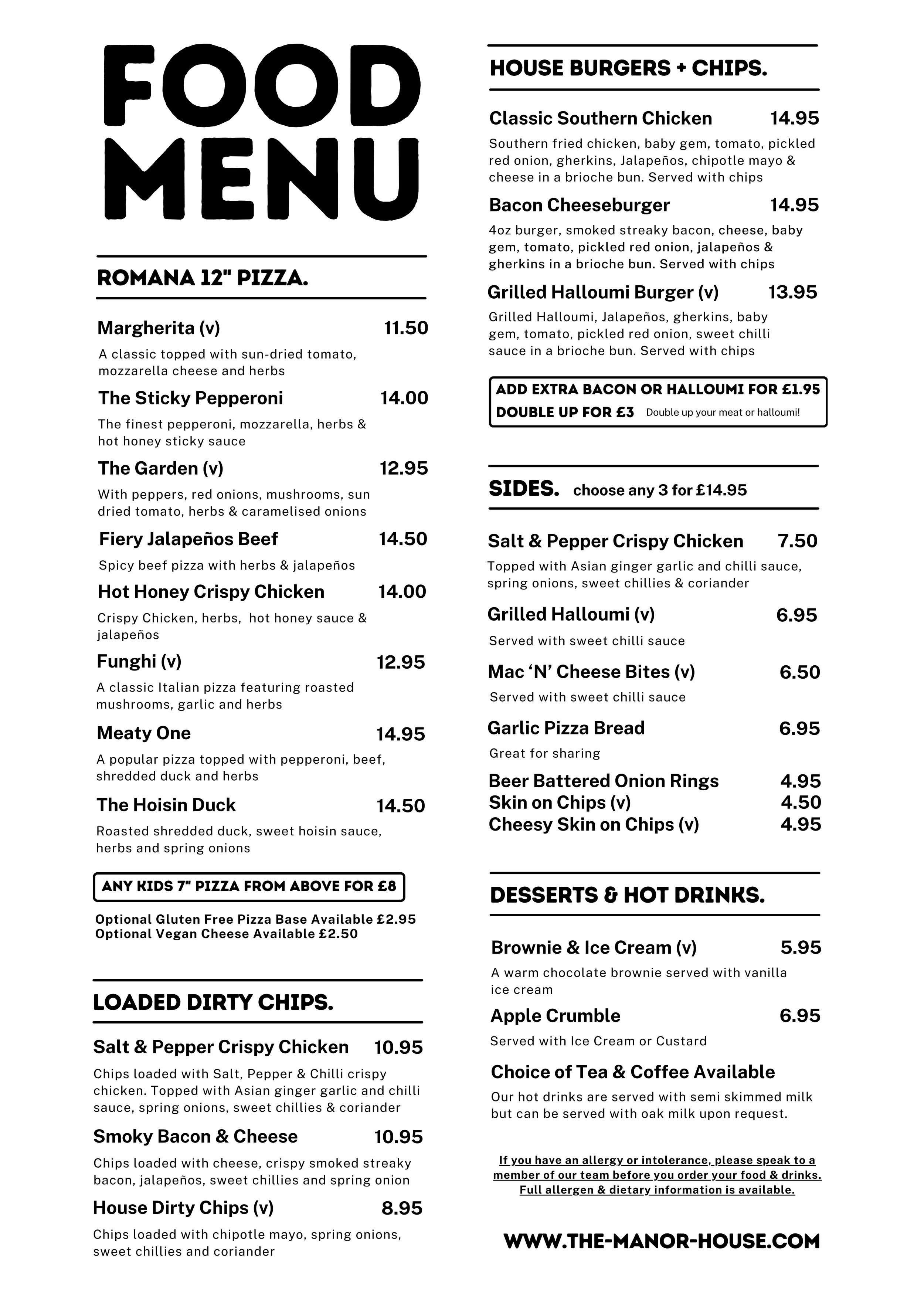 Looking for the best restaurant in Tunbridge Wells for pizza, burgers, and comfort food? The Manor House offers a standout food menu in Tunbridge Wells packed with flavour, quality ingredients, and something for everyone.

Our handcrafted Romana-styl