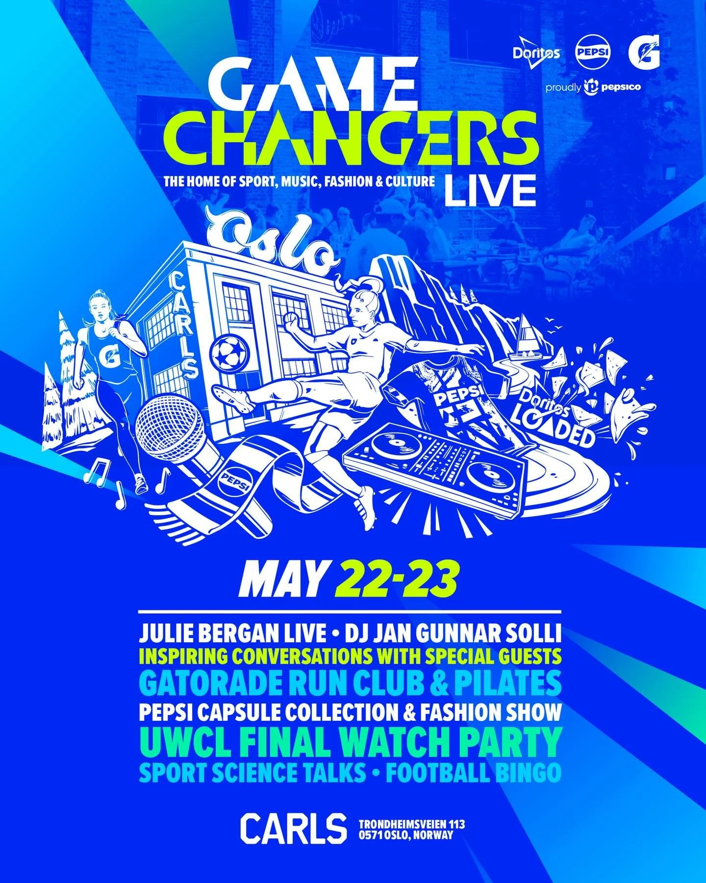 PepsiCo presents Game Changers Live, exclusively at Carls. Join us as we celebrate the beautiful game and its culture around the Women&rsquo;s Champions League Final. We&rsquo;re bringing together passionate voices from women&rsquo;s sport, music, fa