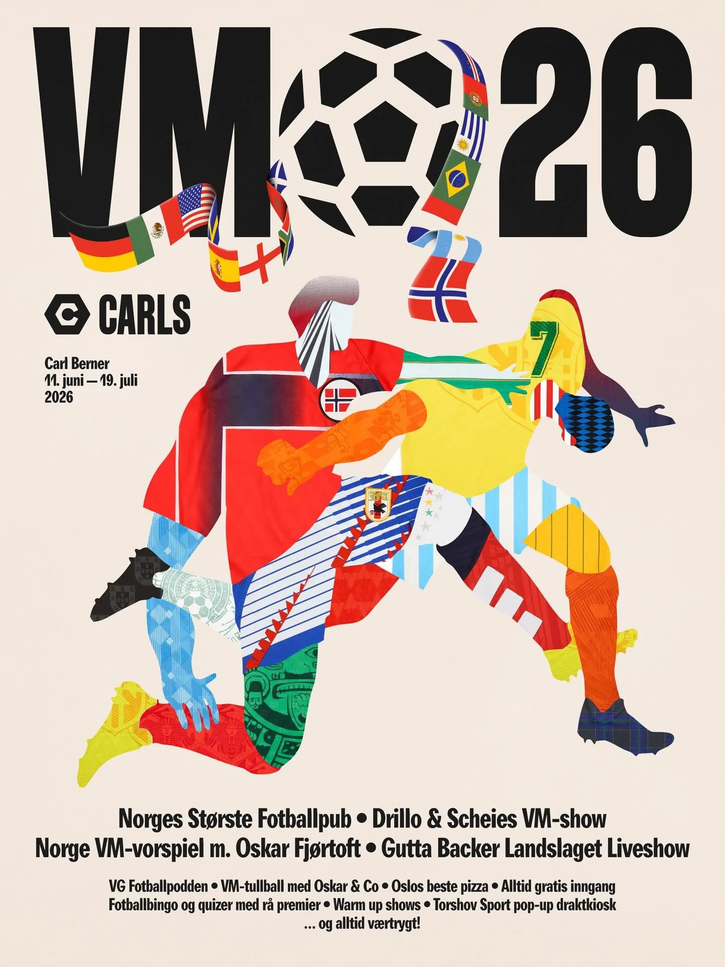 VM P&Aring; CARLS ⚽️ Om under 2 m&aring;neder starter det som blir &aring;rets store happening! Vi tjuvstarter VM med warmup-shows. 6. mai har vi Drillo &amp; Scheies VM-show med Kasper Wikestad. &ldquo;Gutta backer landslaget&rdquo; inviterer til vo