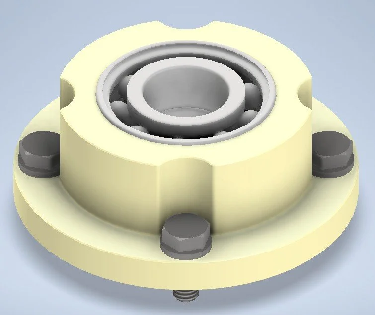Bearing seat with bearings and fasteners added