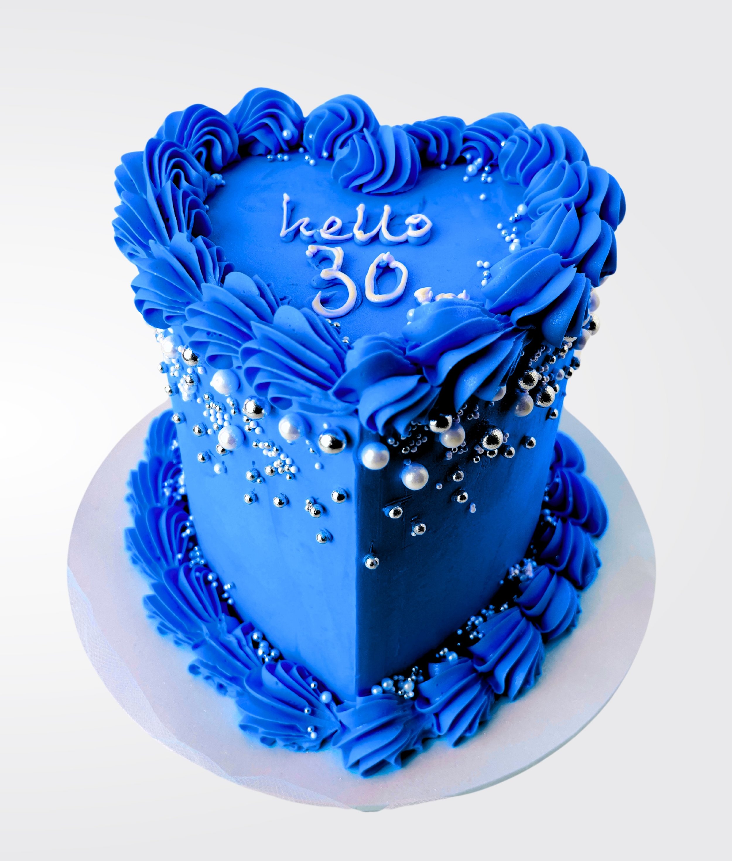 Blue Pearl Heart Cake (Customisable) by Sensational Cakes and Desserts.