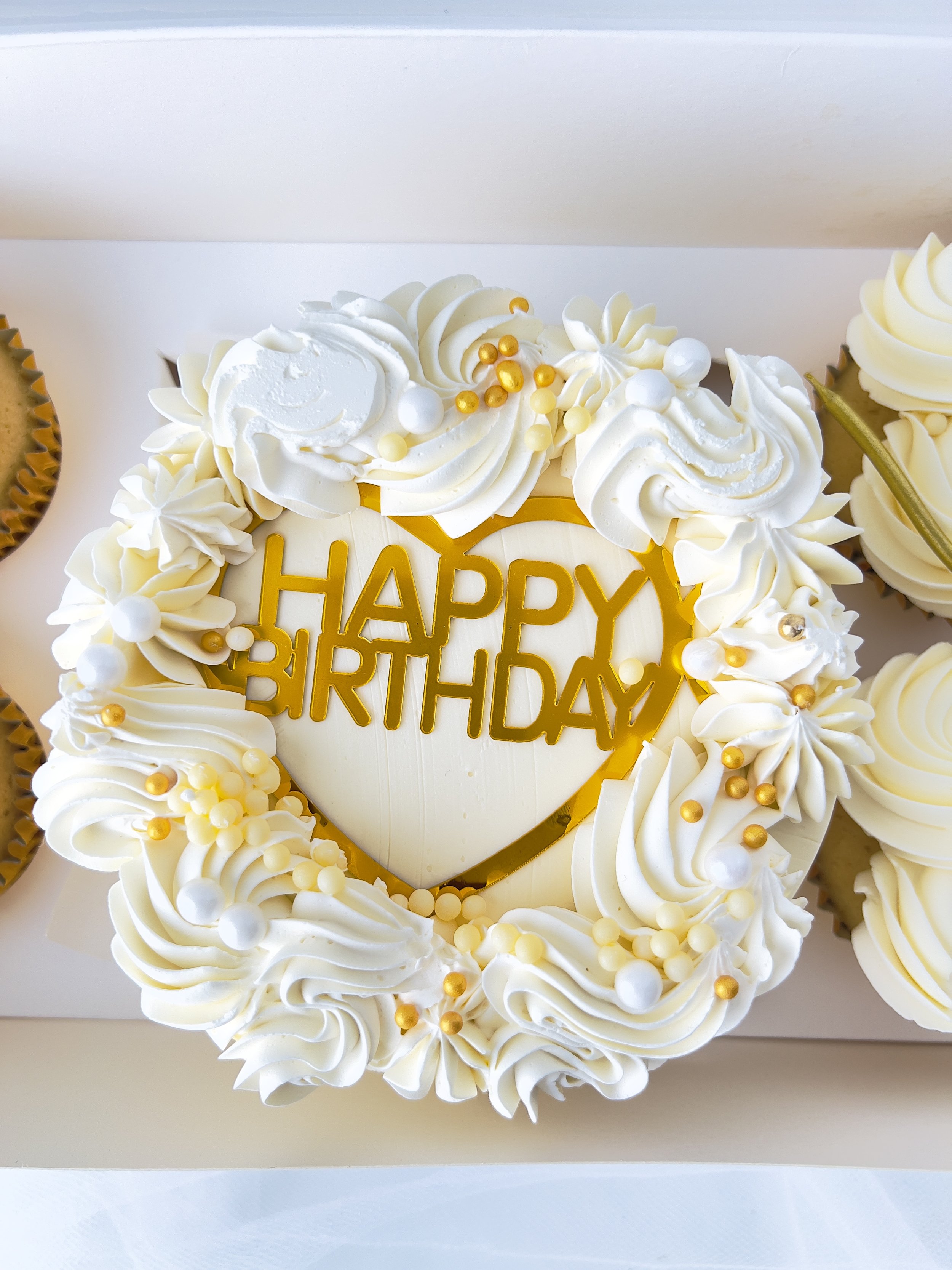 Bento Cake Box with 4 Cupcakes (White & Cream) by Sensational Cakes and Desserts.