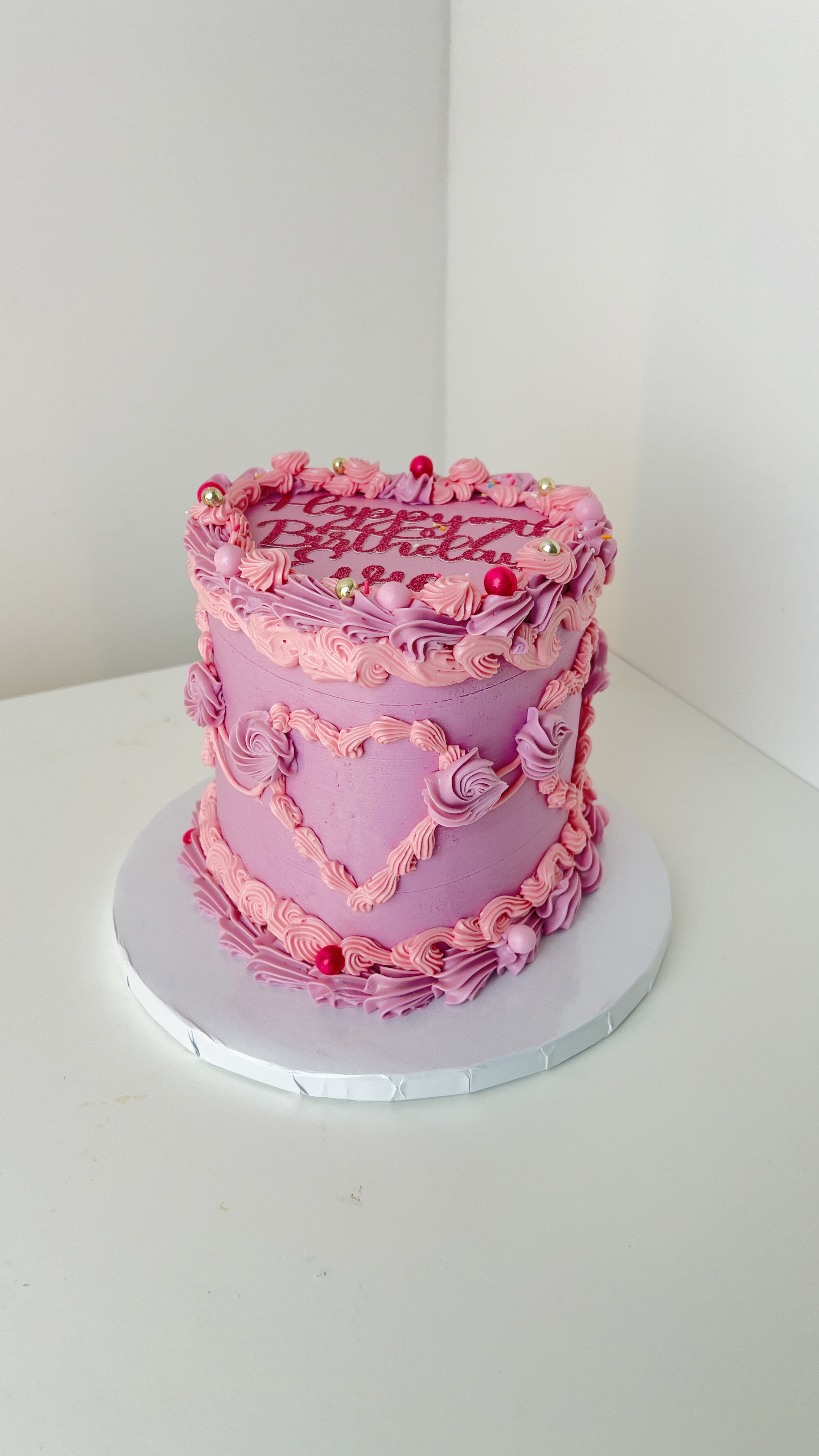 Vintage Pink and Purple Heart Cake by Sensational Cakes and Desserts