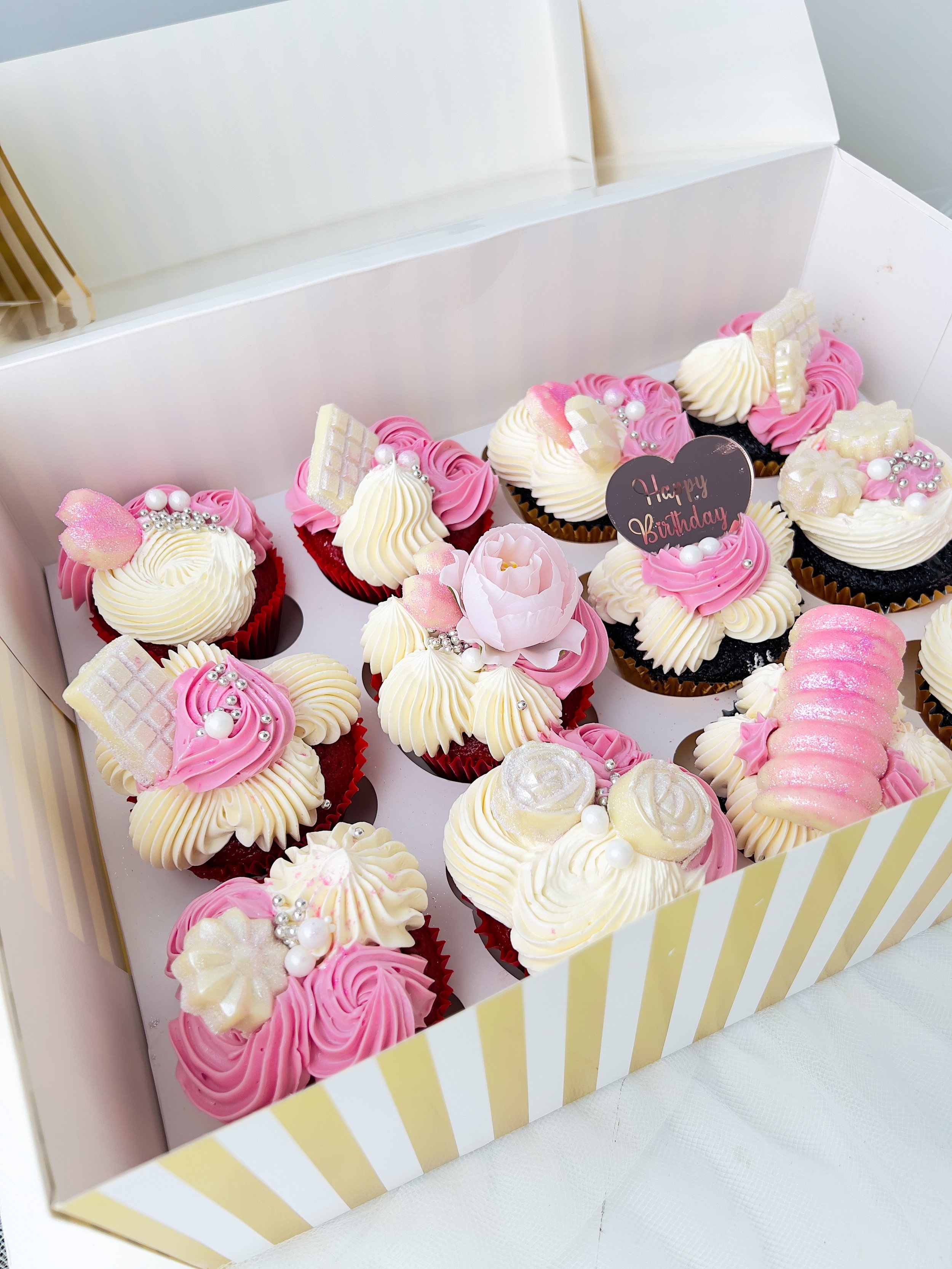 Pink and White Cupcakes (Box of 12) by Sensational Cakes and Desserts.