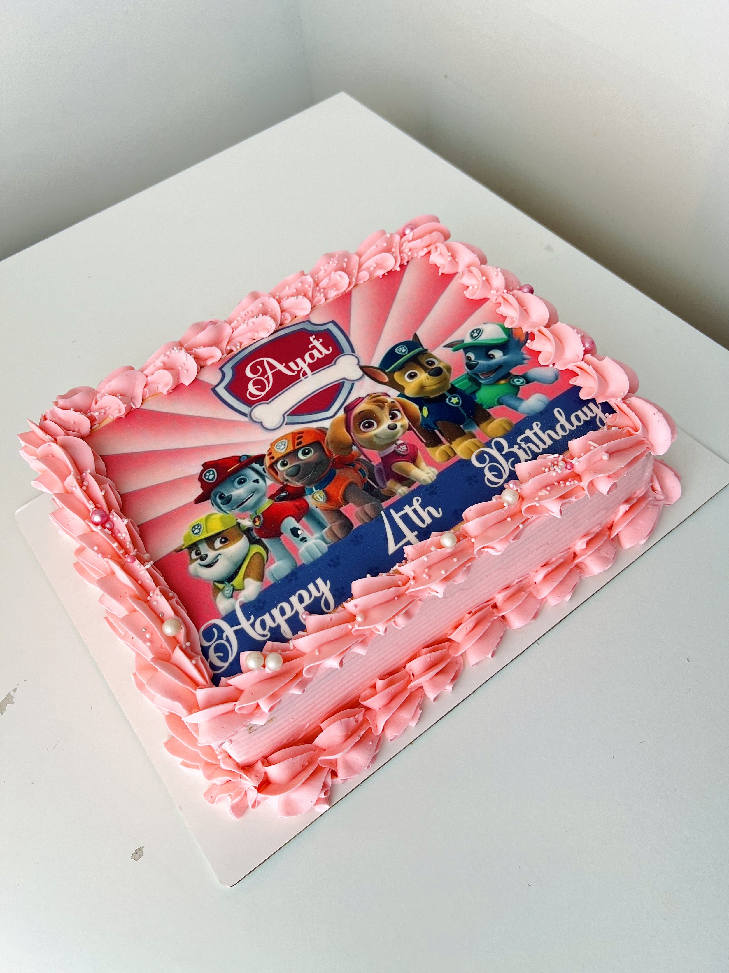 Top view of the Paw Patrol Sheet Cake by Sensational Cakes and Desserts