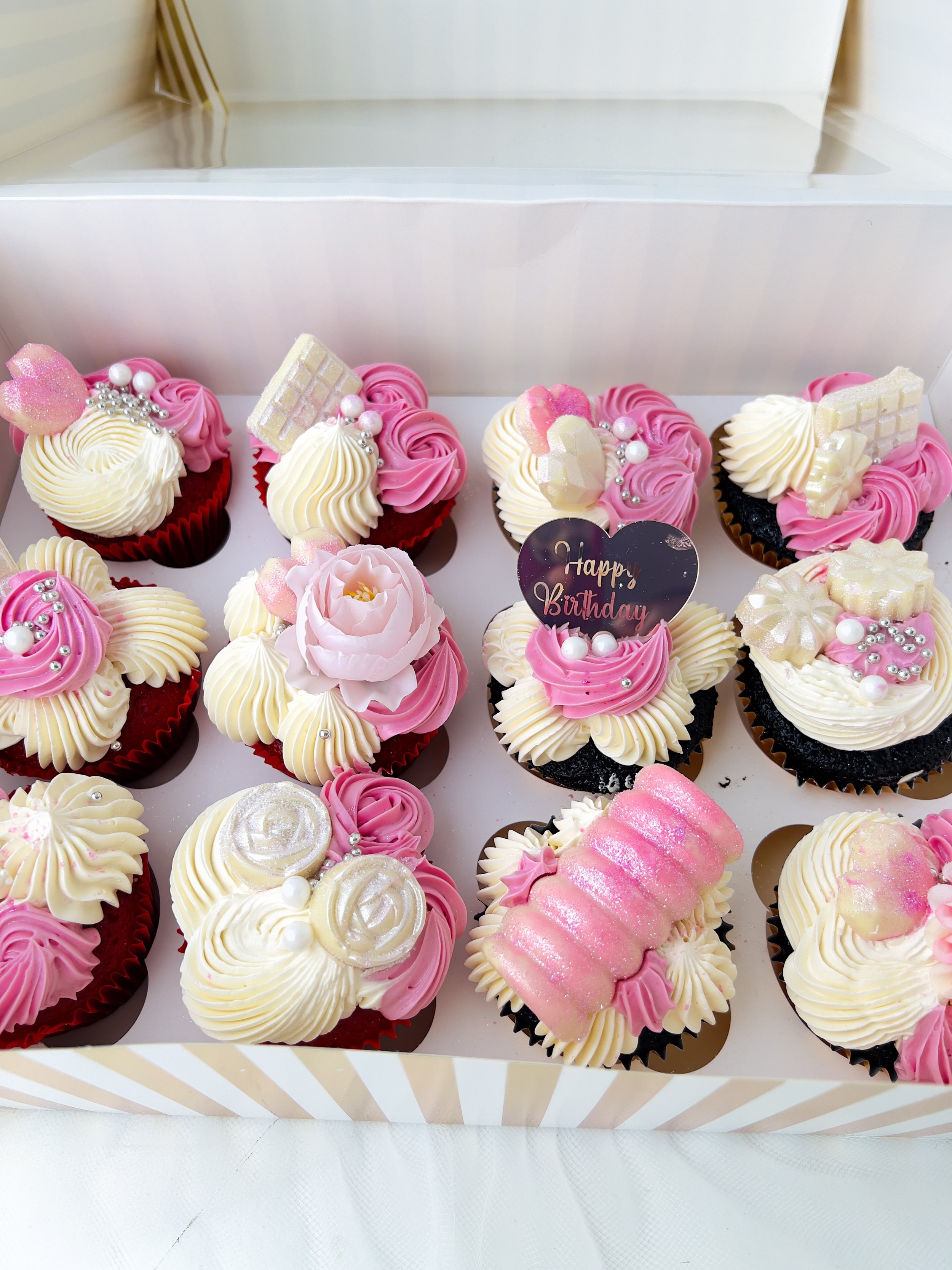 Pink and White Cupcakes (Box of 12) by Sensational Cakes and Desserts.