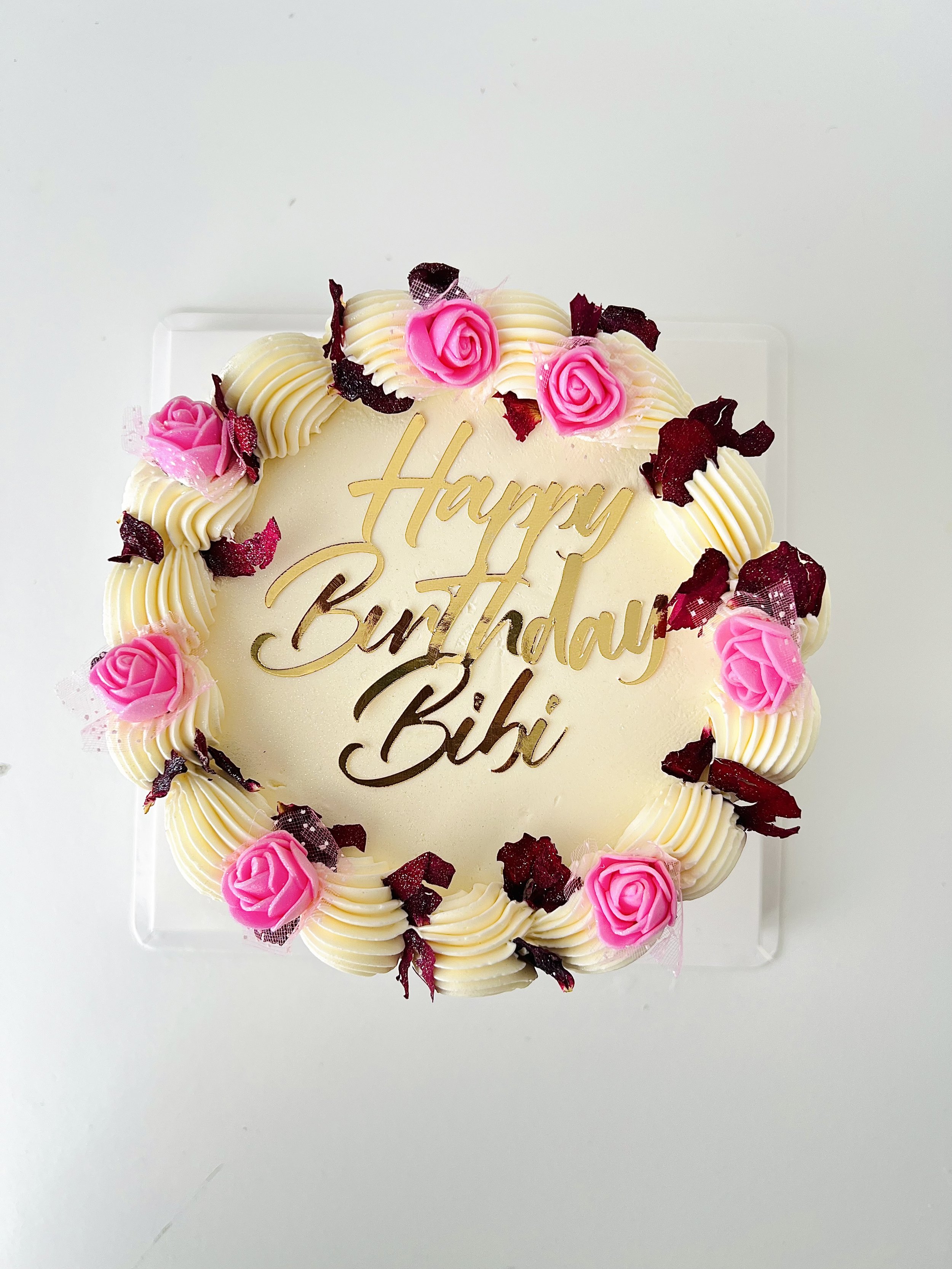 Mini Cake With Edible Pink Floral Petals by Sensational Cakes and Desserts
