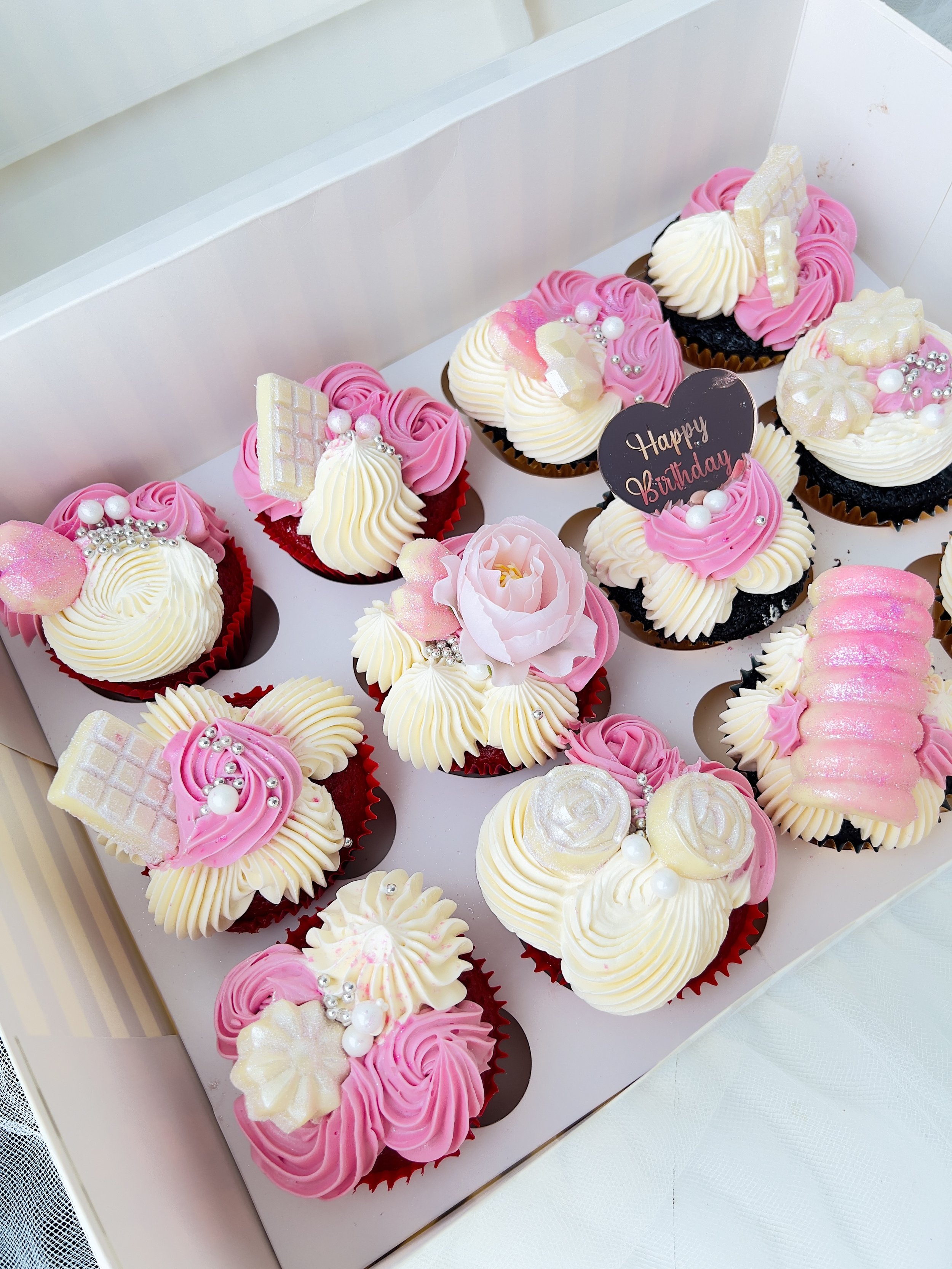 Pink and White Cupcakes (Box of 12) by Sensational Cakes and Desserts.