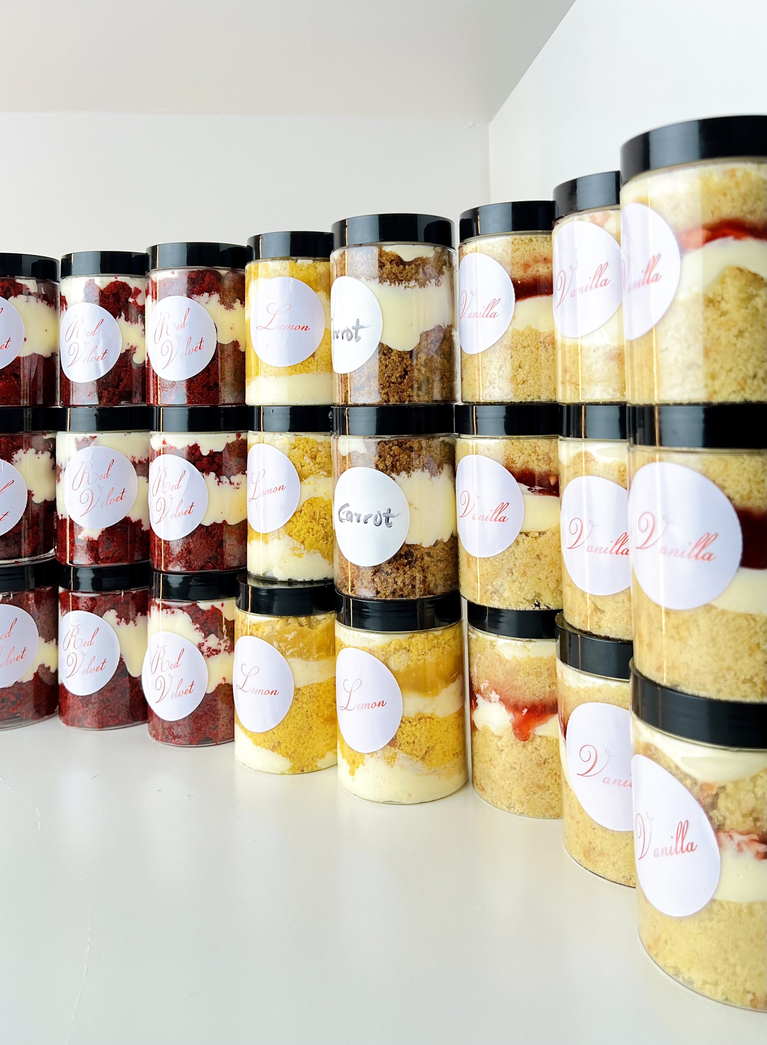 Cake in a Jar Selection by Sensational Cakes and Desserts. Cake Parfait.