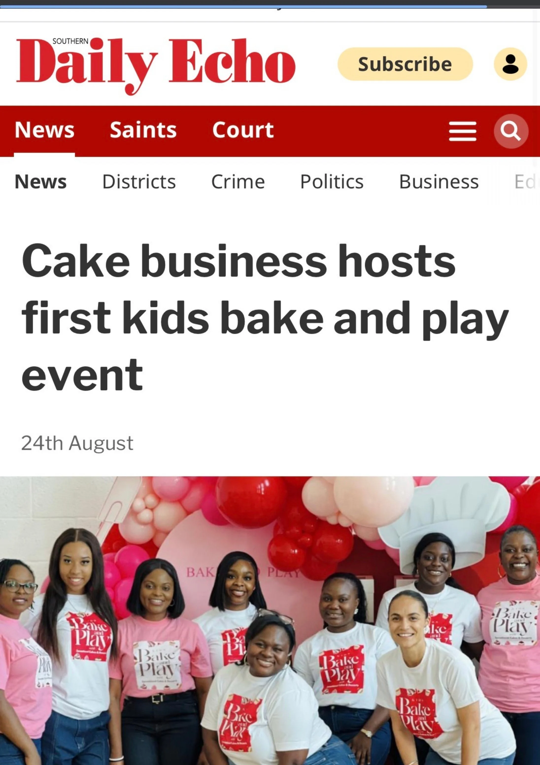 Sensational Cakes and Kids Bake & Play in the Daily Echo News