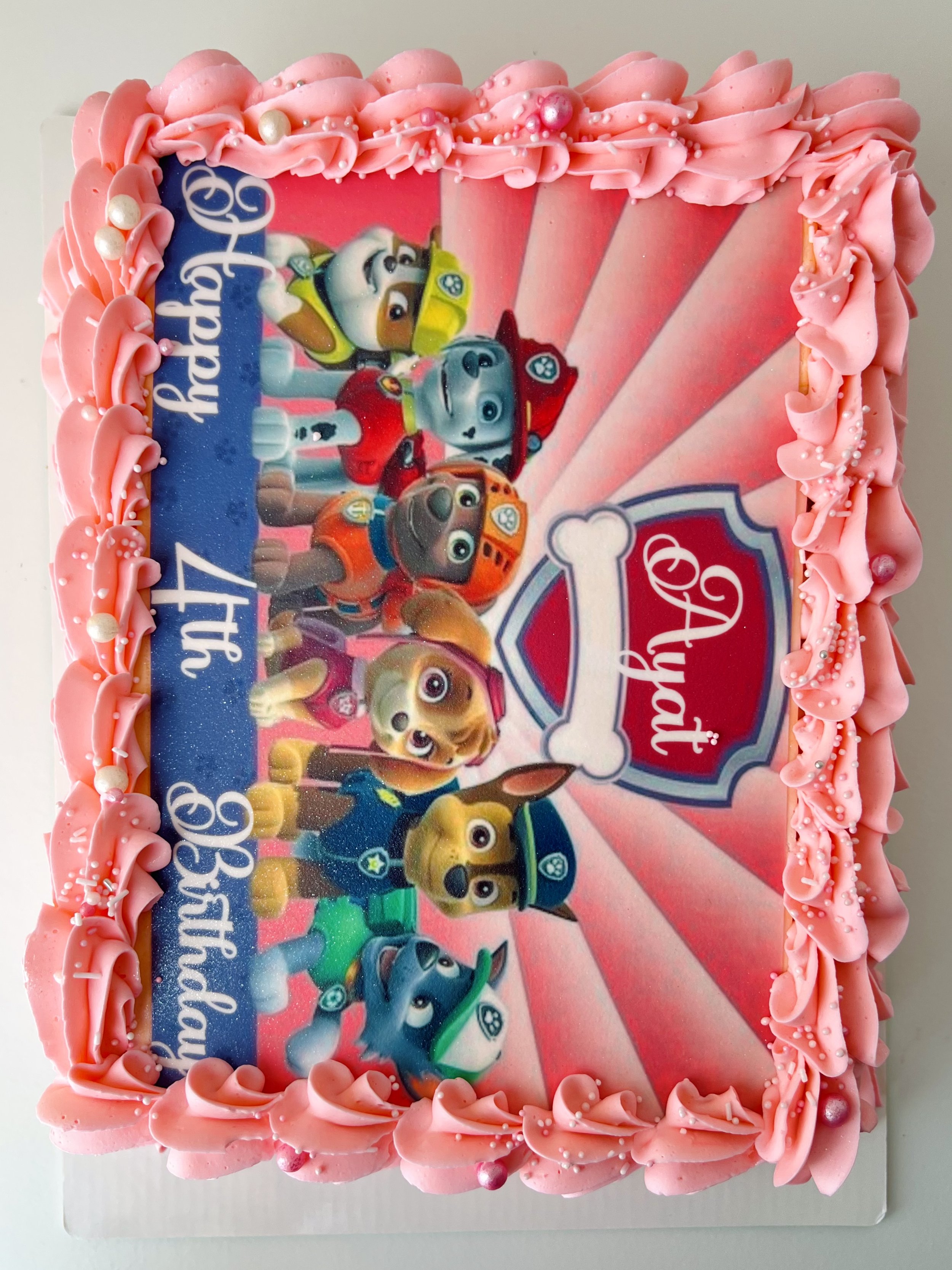 Top view of the Paw Patrol Sheet Cake by Sensational Cakes and Desserts