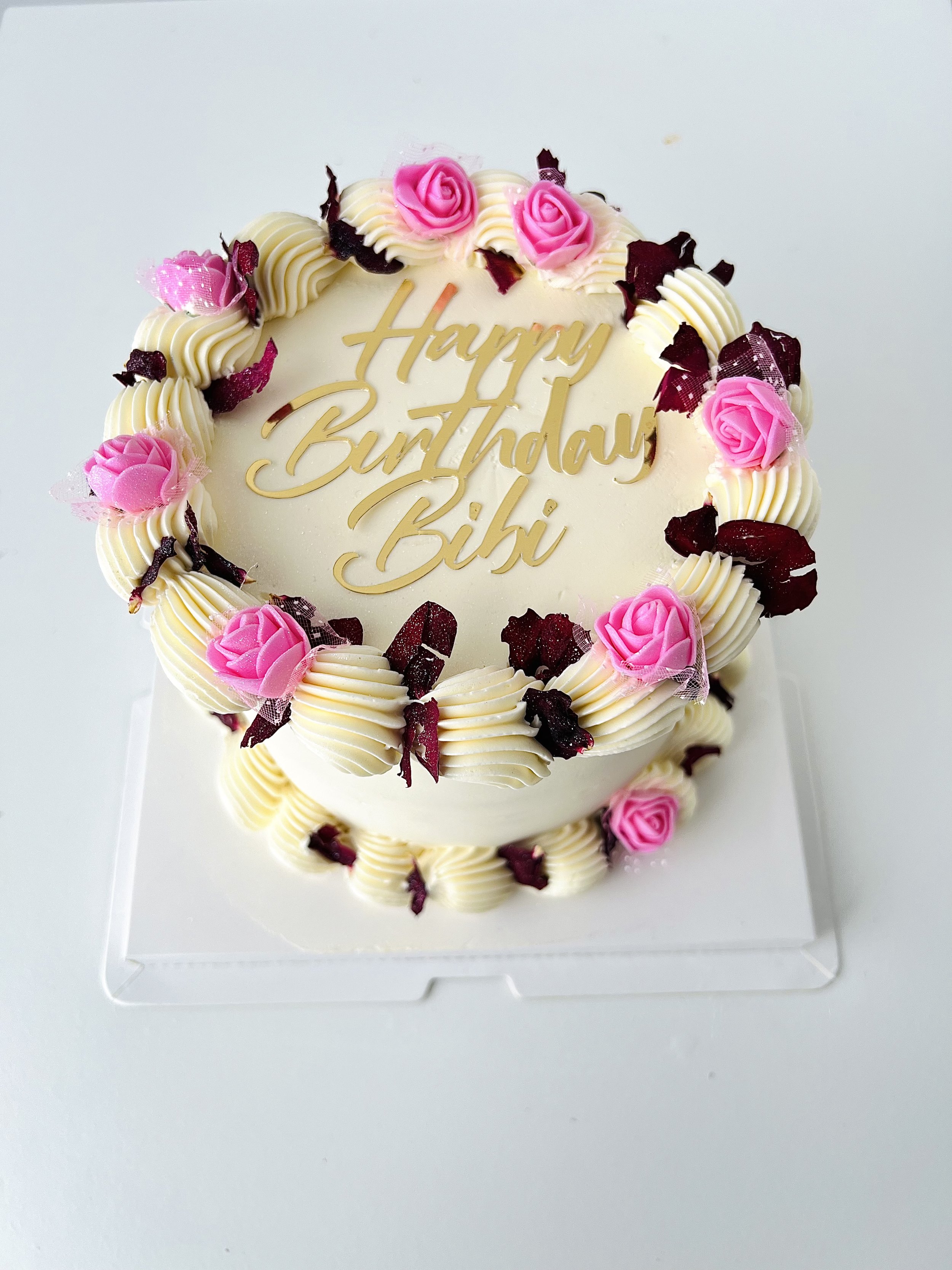 Mini Cake With Edible Pink Floral Petals by Sensational Cakes and Desserts