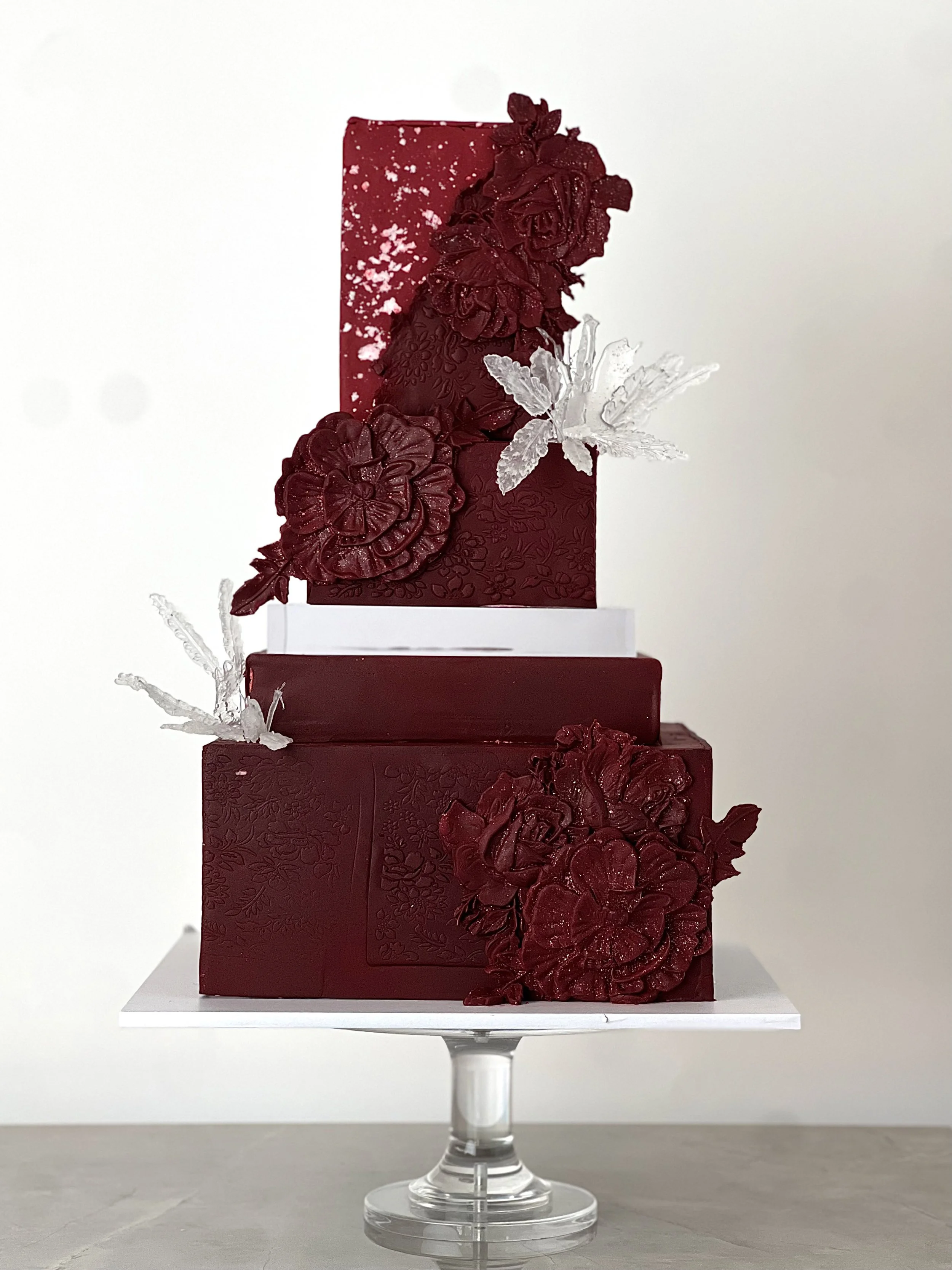 Burgundy Square Wedding Cake by Sensational Cakes and Desserts.jpg