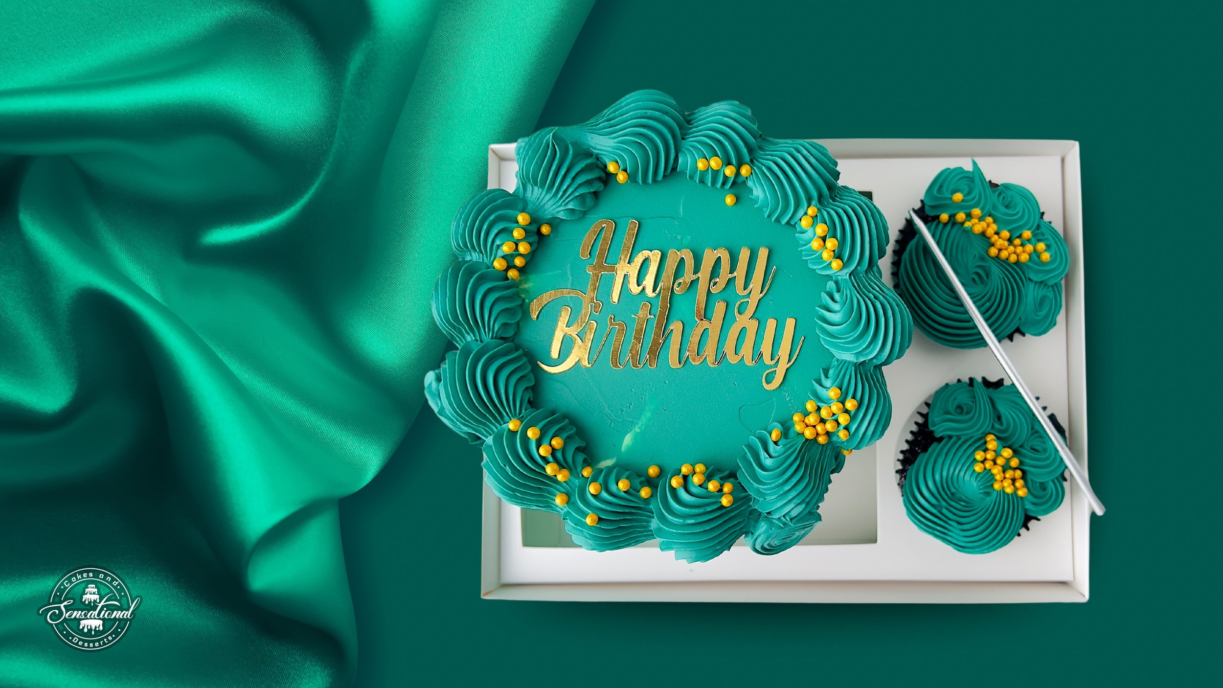 Emerald Green Bento Cake and Cupcakes Box by Sensational Cakes and Desserts