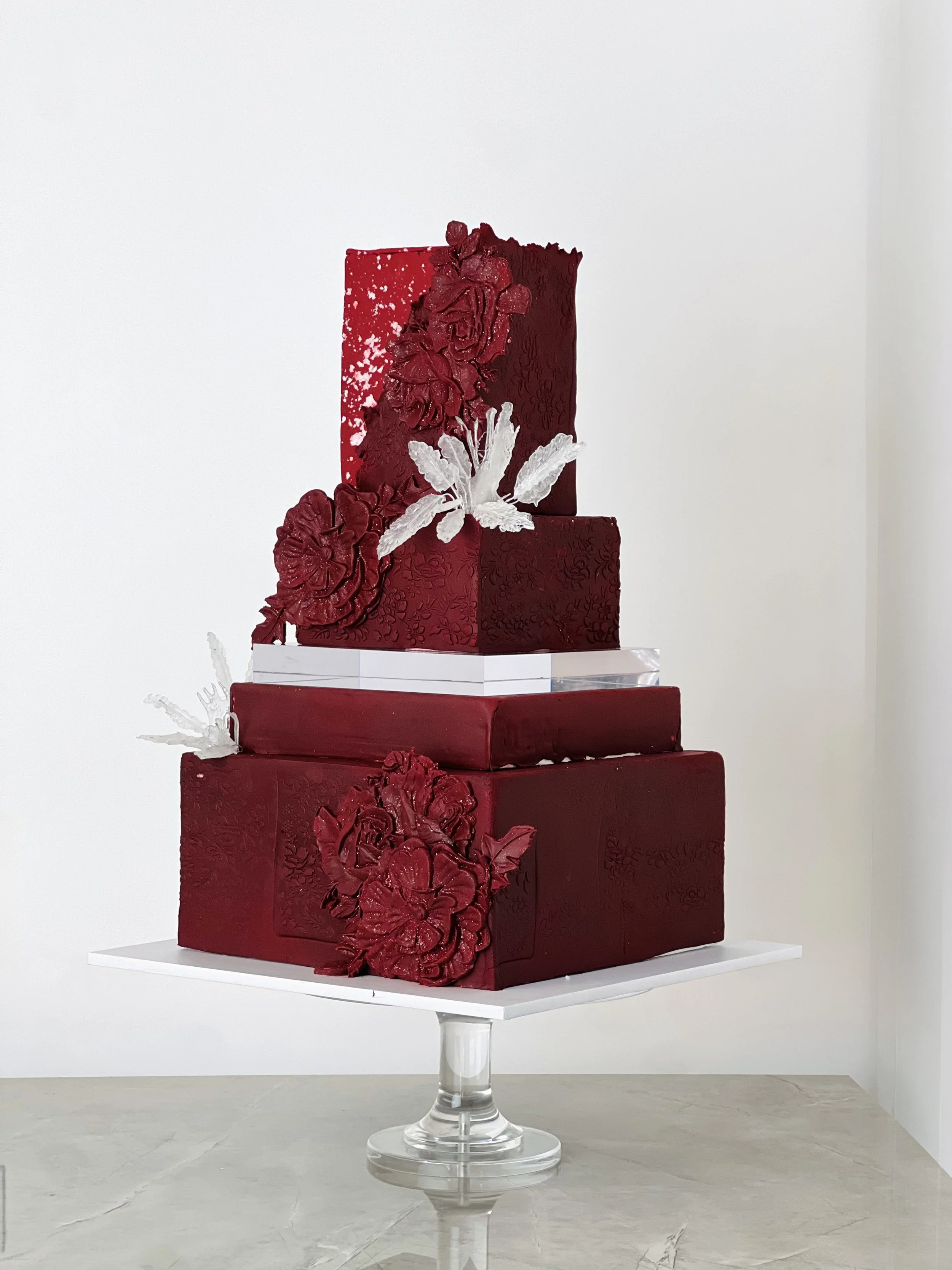 Burgundy Square Wedding Cake by Sensational Cakes and Desserts_2.jpg
