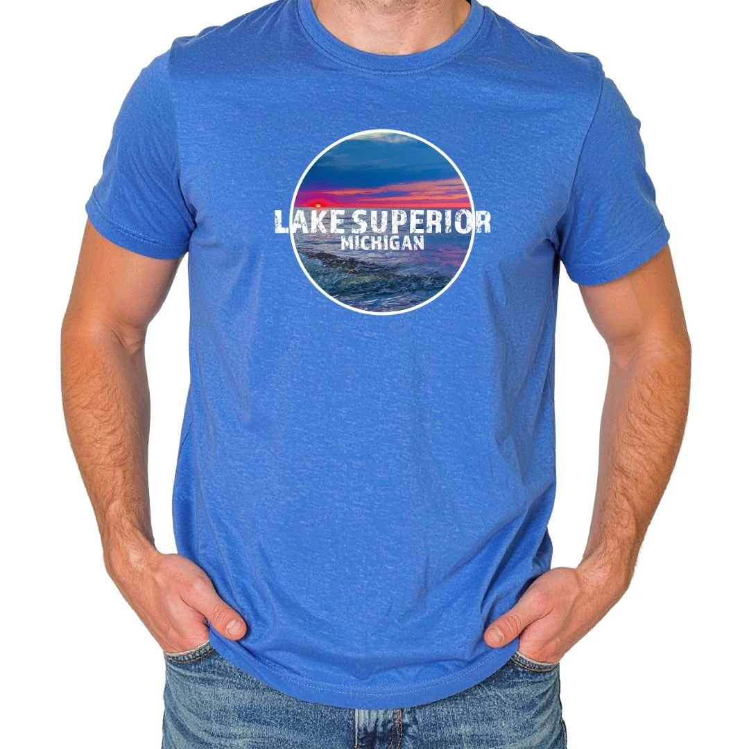 Lake Superior Michigan SS T-Shirt Royal Blue model male.jpeg