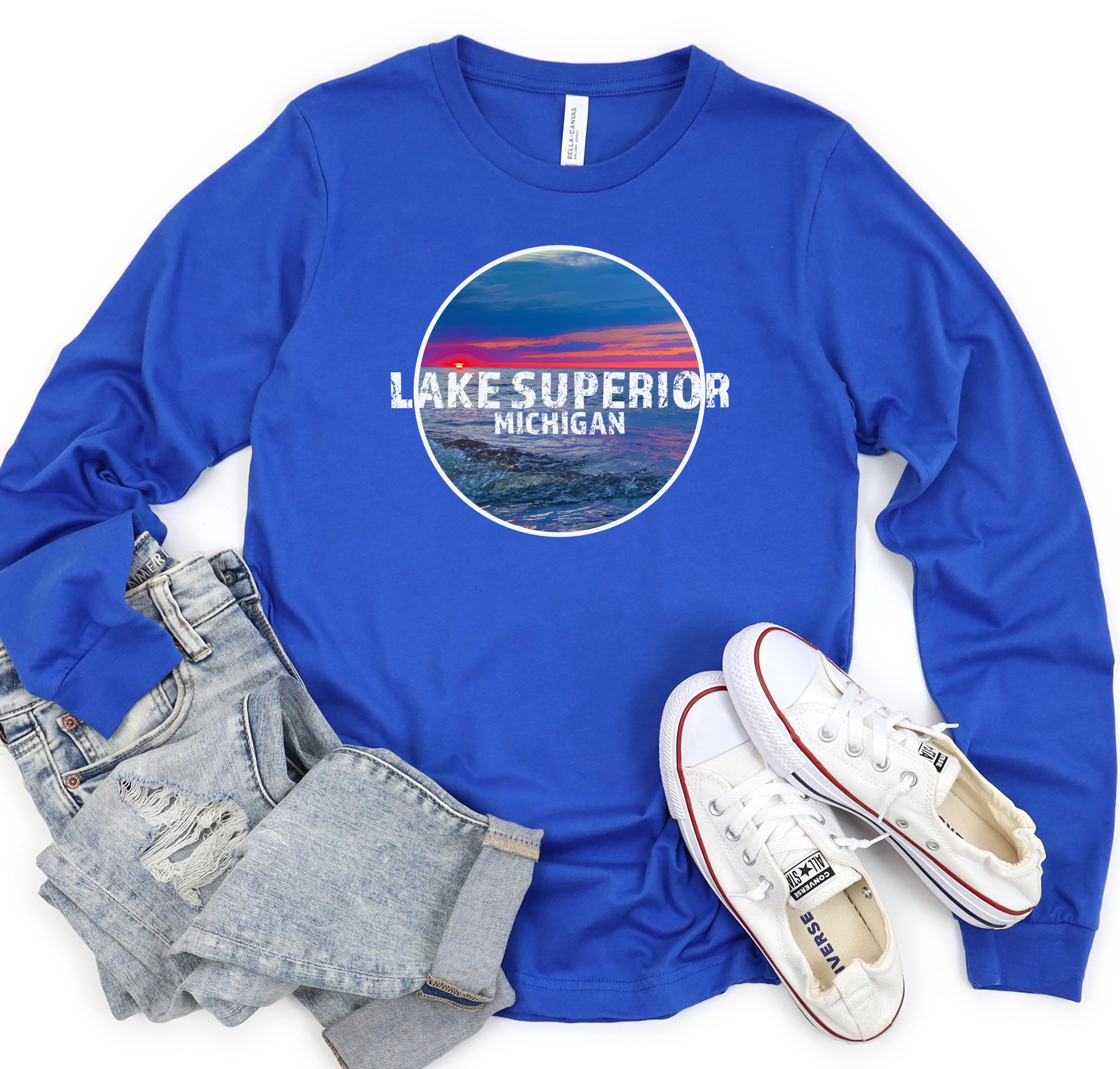 Lake Superior Michigan Long Sleeve T-Shirt - 100% Cotton