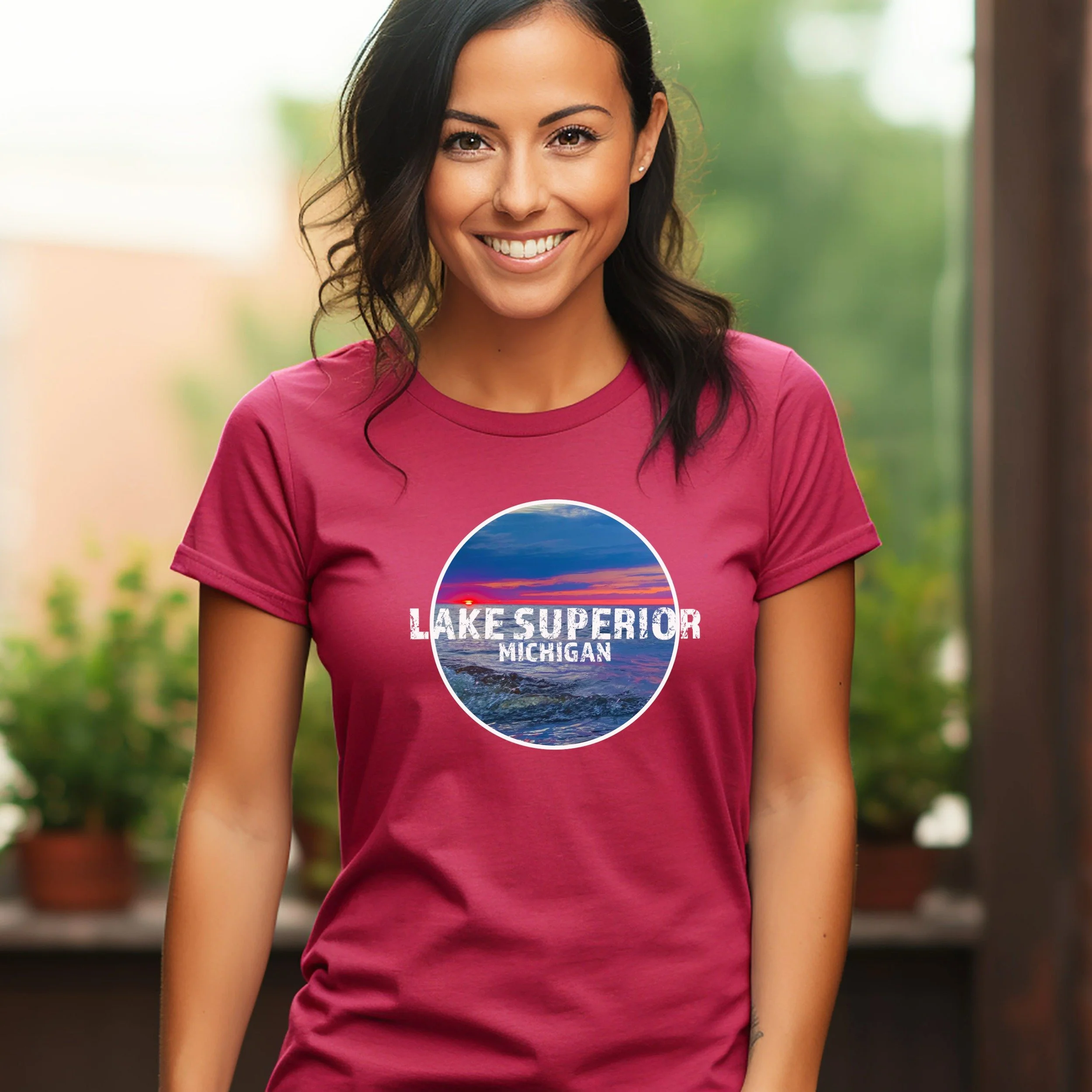 Lake Superior Michigan SS T-Shirt Raspberry model.jpeg